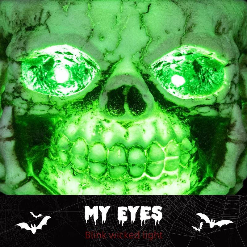 5.5" Skeleton Candy Bowl Outdoor Halloween Decoration, Halloween Prop with Sound Activated, Light Up Eyes, Sound Effects for Haunted House