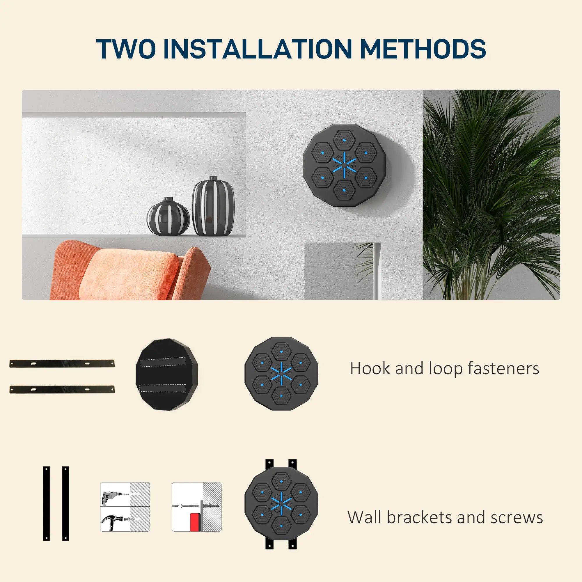 Music Boxing Machine with Bluetooth Connection and LED Light Smart, Wall Mounted for Punching Beat Boxing Training