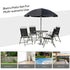 6 Piece Garden Dining Set with Umbrella, Patio Sets with Parasol with 4 Folding Dining Chairs & Round Tempered Glass Table, Black