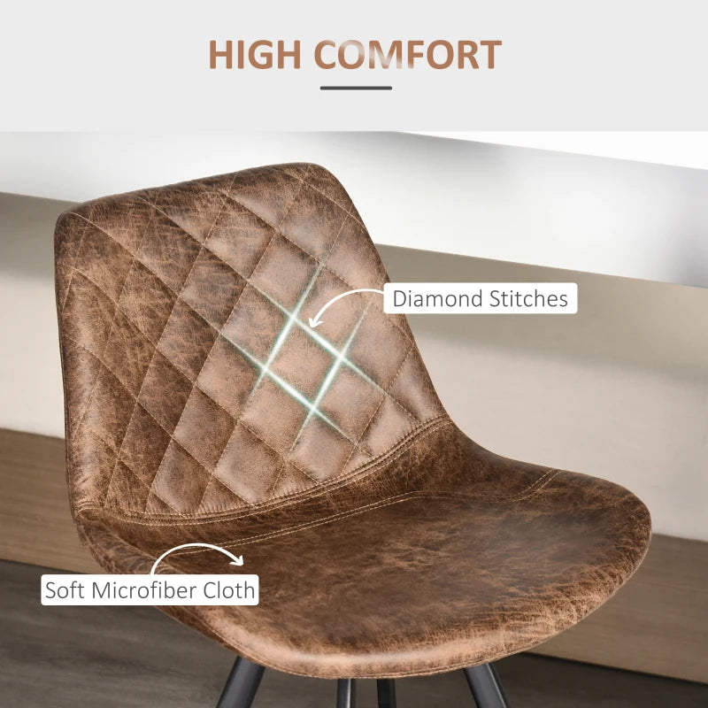 Set Of 2 Bar Stools Vintage Microfiber Cloth Tub Seats Padded Comfortable Steel Frame Footrest Quilted Home Bar Cafe Kitchen Chair Stylish Brown