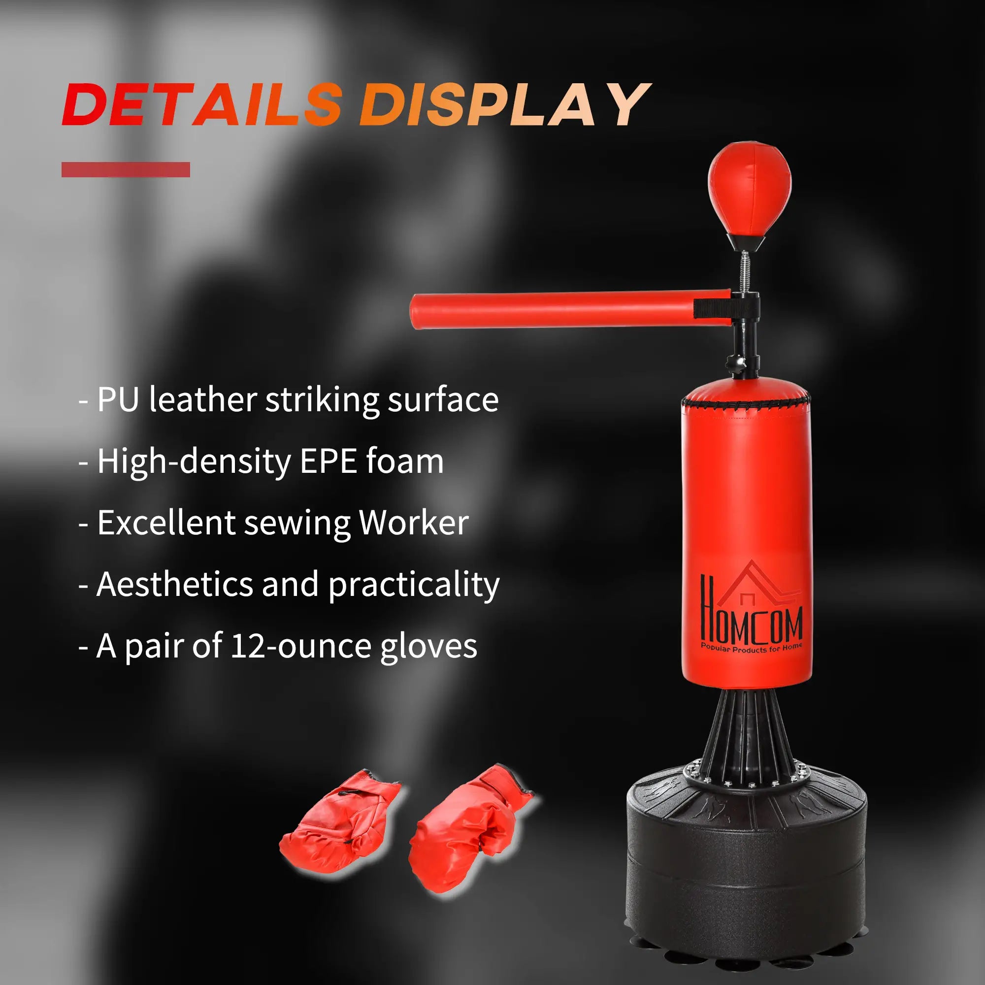 155-205cm 3-IN-1 Freestanding Boxing Punching Bag Stand, Boxing Speed Trainer with Rotating Flexible Arm, Speed Ball, Fillable Base, Red