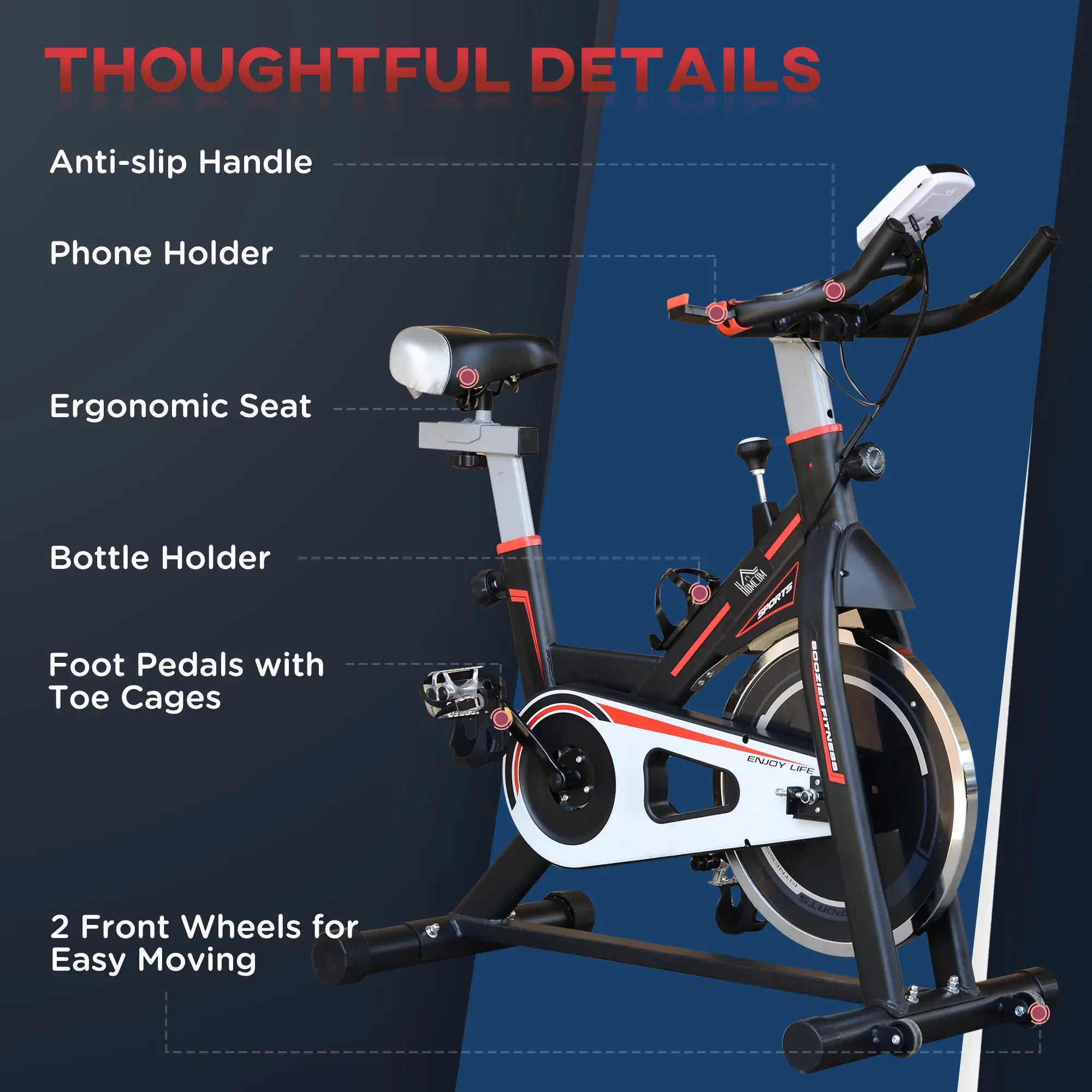Exercise Bike, Indoor Cycling, with LCD Display, Heart Rate, Sensor - Black