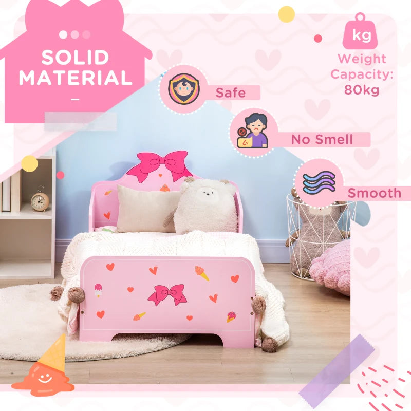 Princess-Themed Kids Toddler Bed w/ Cute Patterns, Safety Rails, for Ages 3-6 Years - Pink