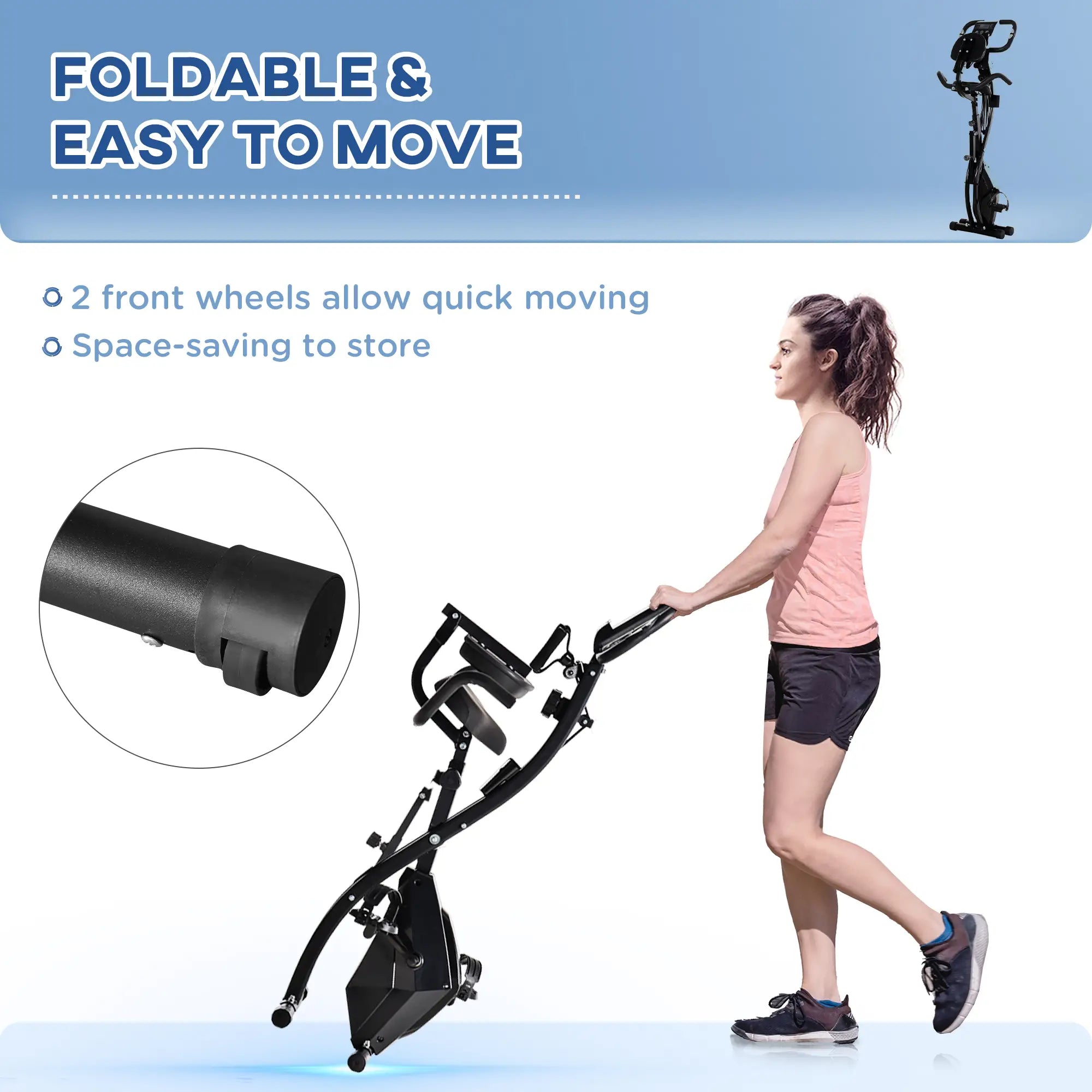 2-in-1 Folding Exercise Bike with 8-Level Magnetic Resistance, Arm Resistance Band, Pulse Sensor, Black