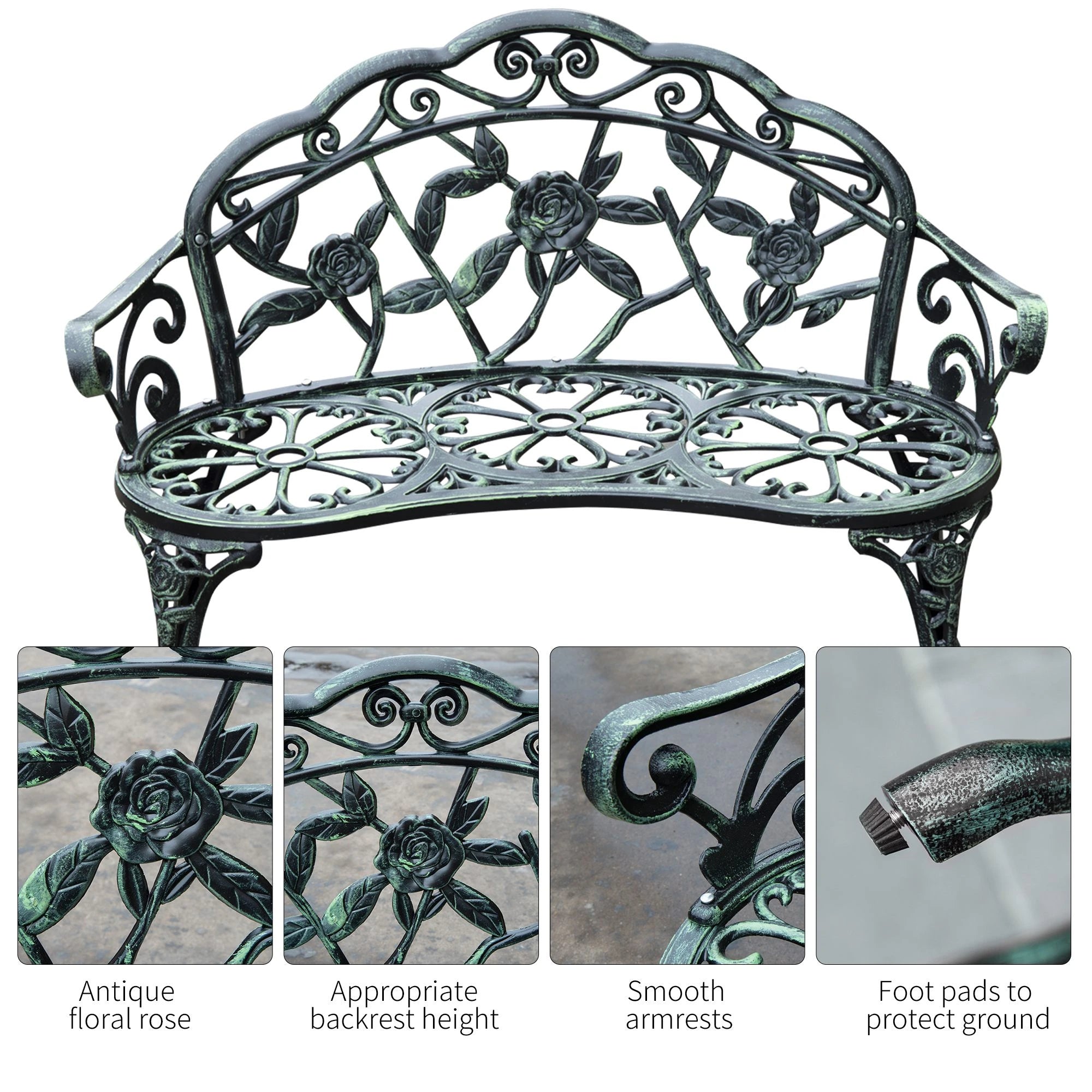 Cast Aluminum Garden Bench-Antique Green