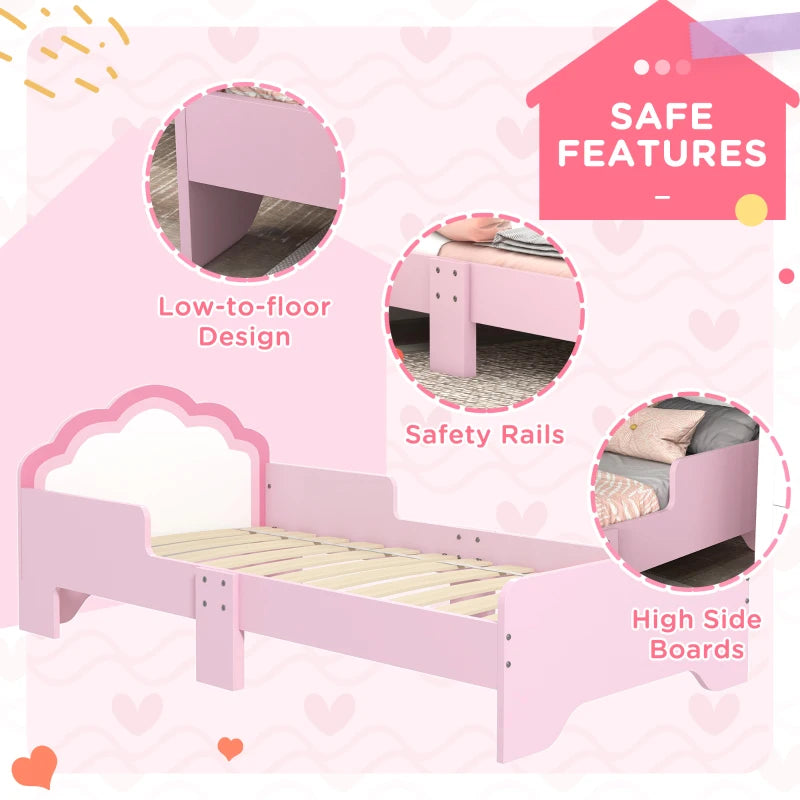 Toddler Bed Frame, Princess Bed for Kids, Cloud-Design, 143 x 74 x 55cm - Pink