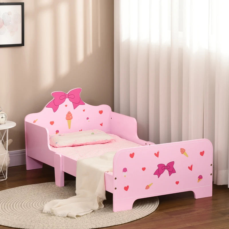 Princess-Themed Kids Toddler Bed w/ Cute Patterns, Safety Rails, for Ages 3-6 Years - Pink