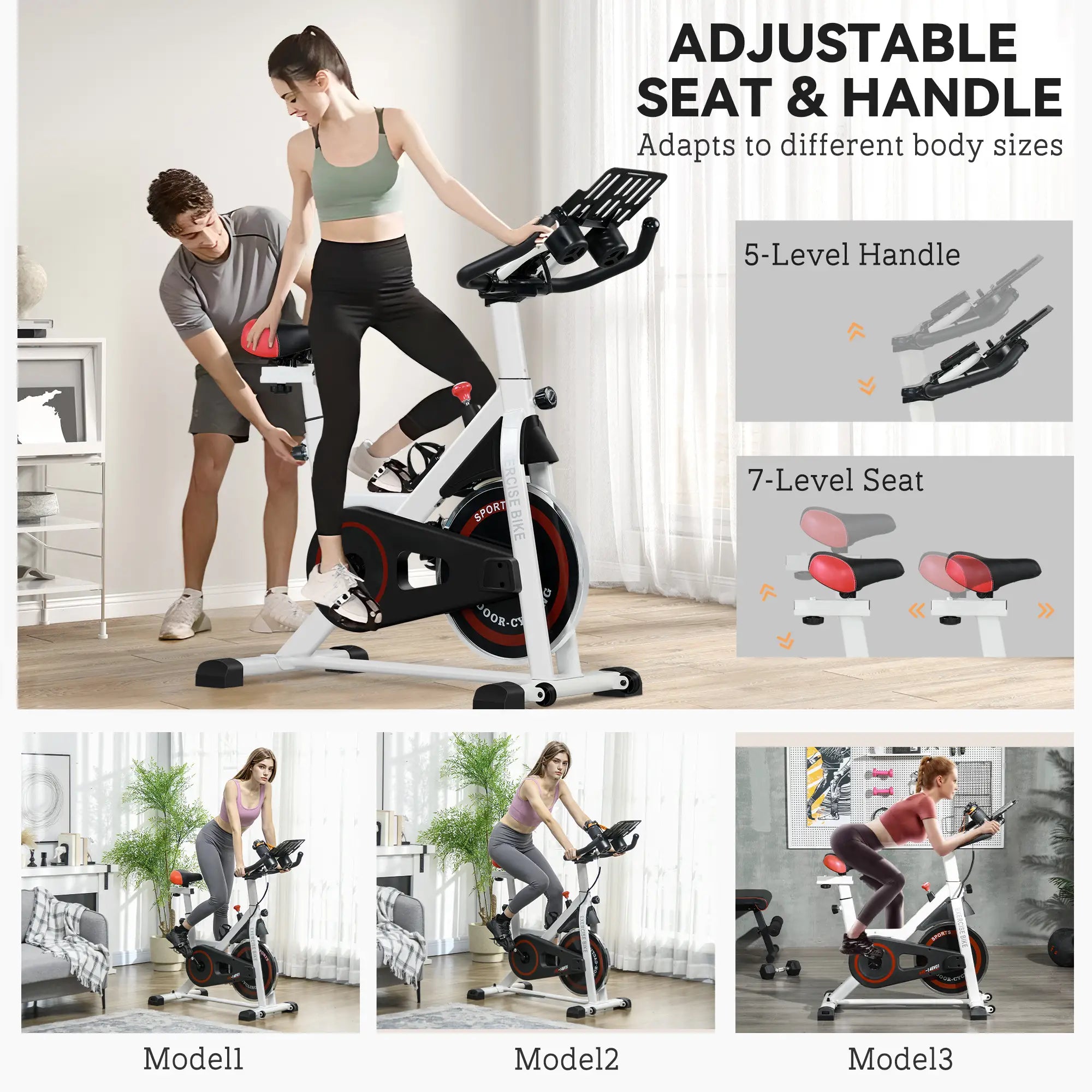 Exercise Bike, 8kg Flywheel Stationary Bike Indoor Cycling Machine with Adjustable Resistance Seat Handlebar, Black
