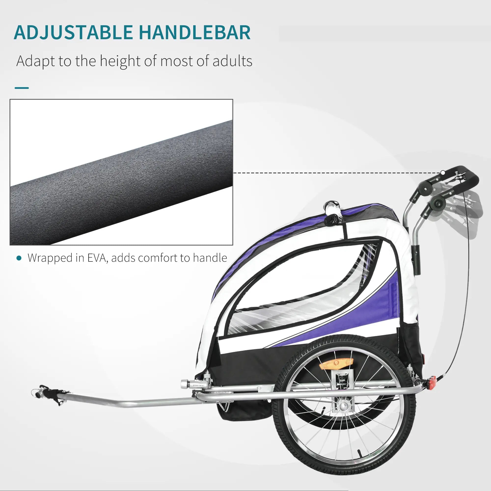 Baby Bike Trailer, Child Bicycle Trailer with 5 Point Harness, Steel Frame, Reflectors, Safety Flag, Hitch Coupler, Purple