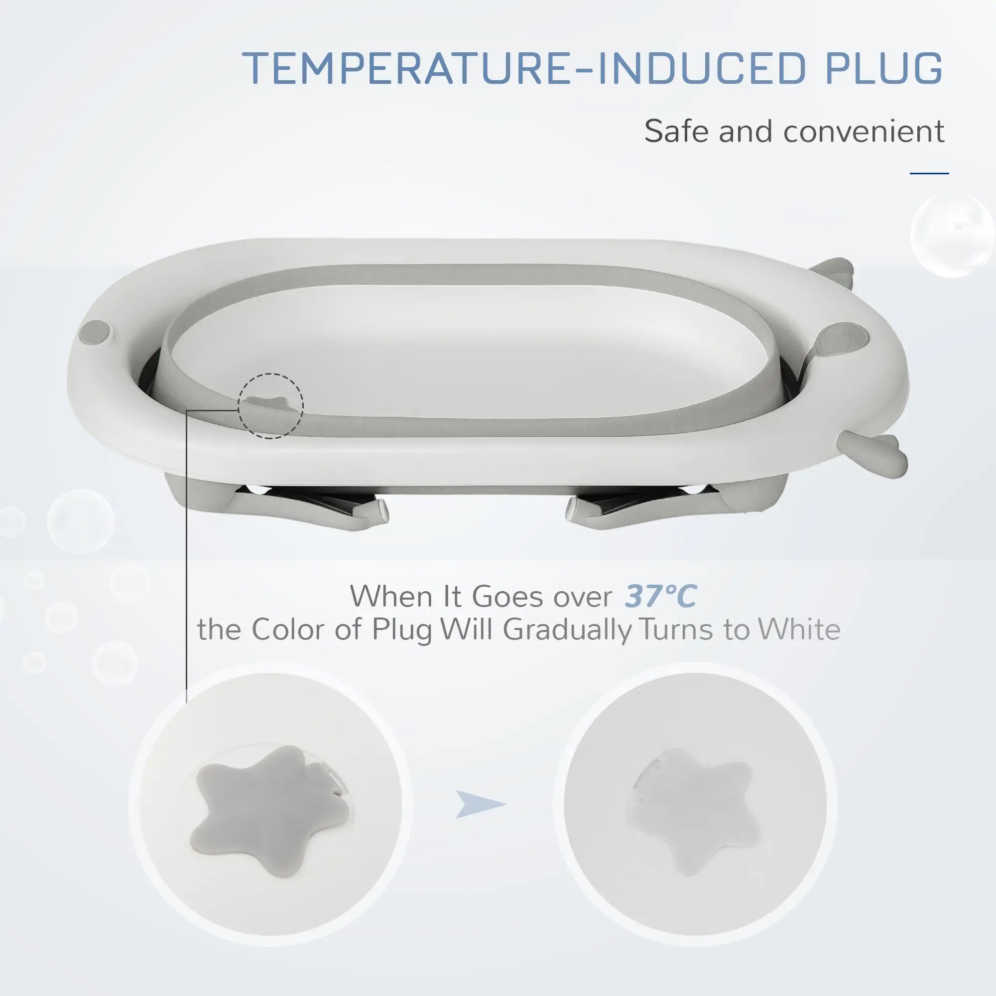 Foldable Baby Bathtub Set, Collapsible Bath Tub with Thermostatic Water Plug, Non-Slip Support, Cushion Pad, Drain Plugs, for Newborn to 3 Years - Offwhite