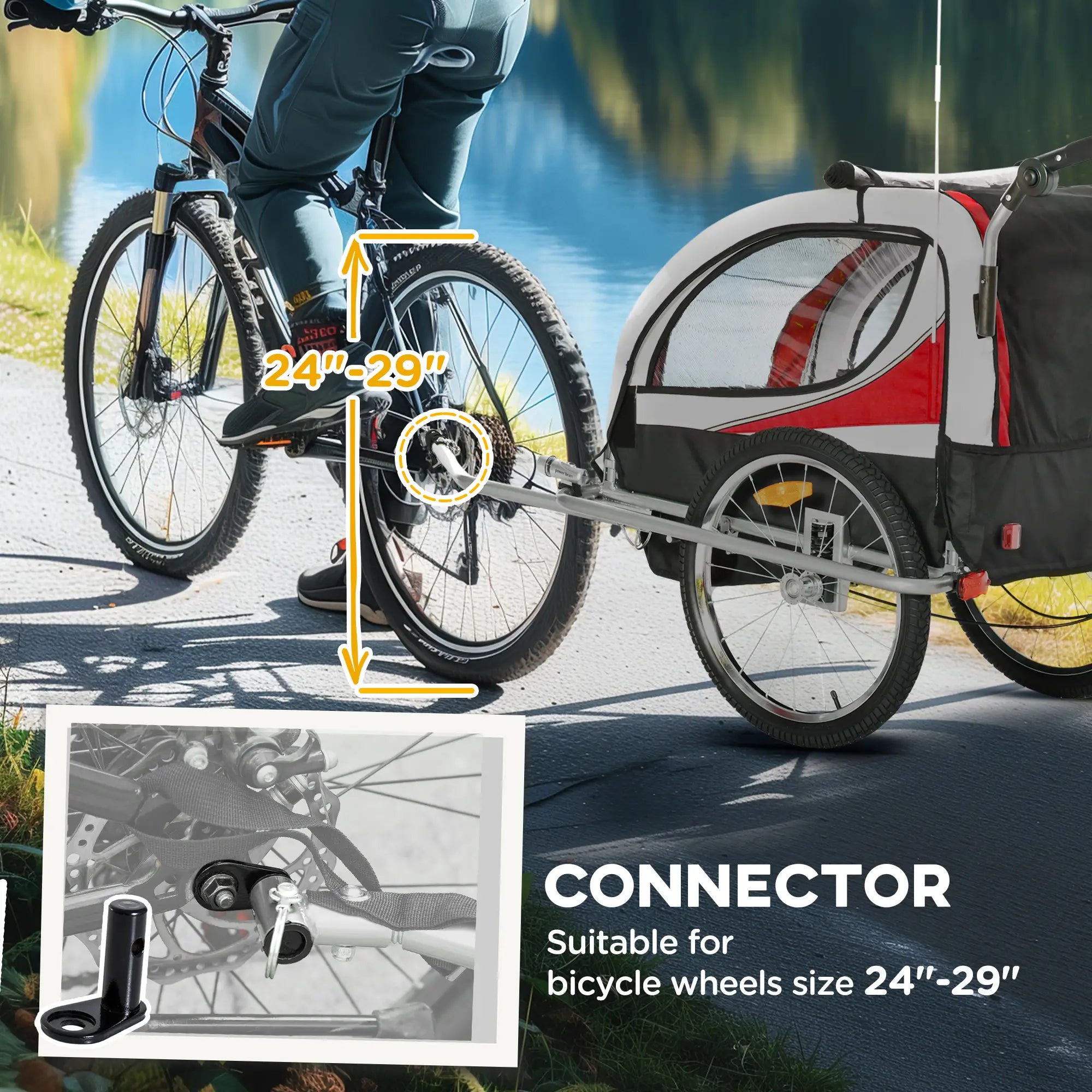 Baby Bike Trailer, Child Bicycle Trailer with 5 Point Harness, Steel Frame, Reflectors, Safety Flag, Hitch Coupler, Red