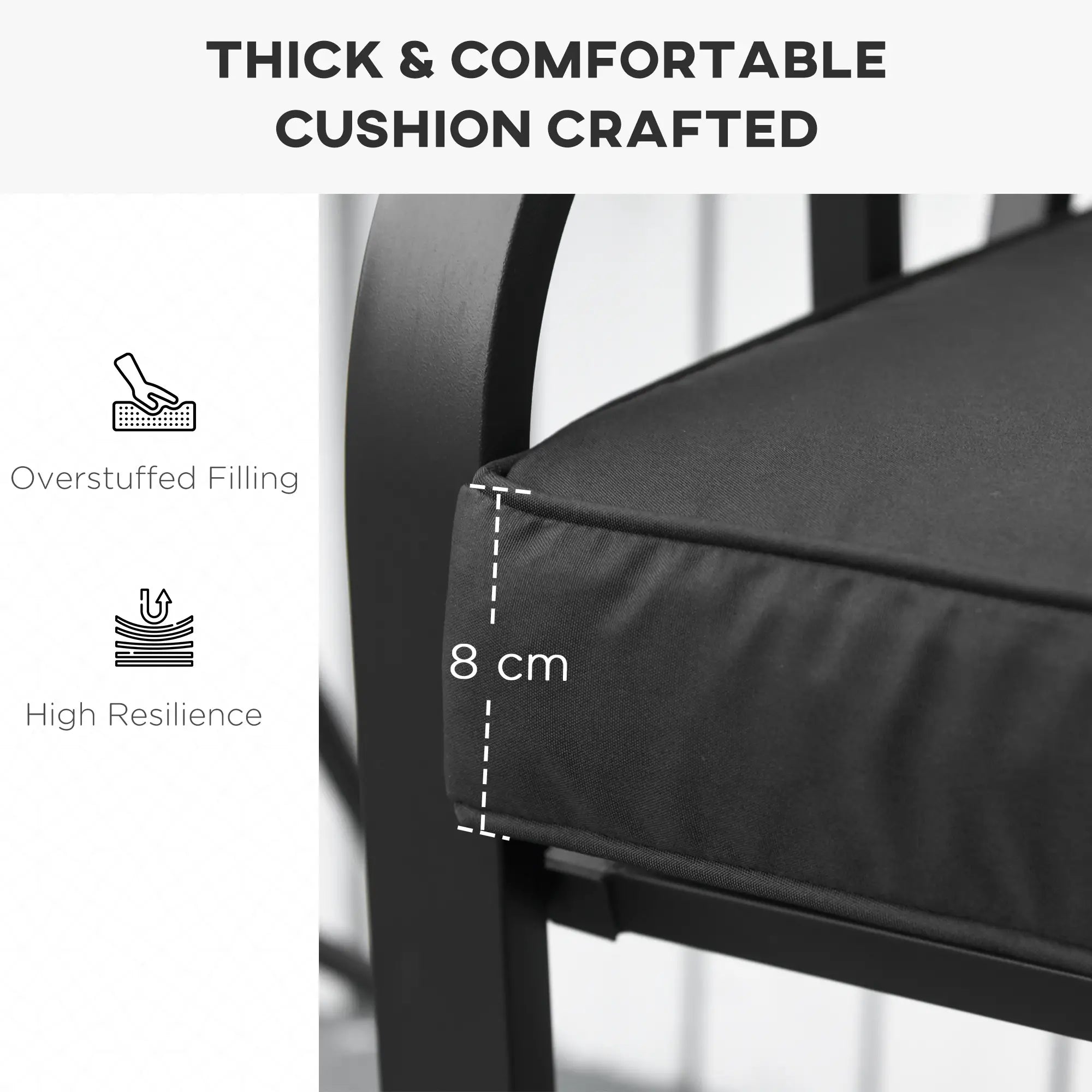 Garden Bench Cushion 2 Seater Loveseat Seat Pad for Patio Swing Furniture for Indoor & Outdoor Use, 120 x 50 x 8 cm, Black
