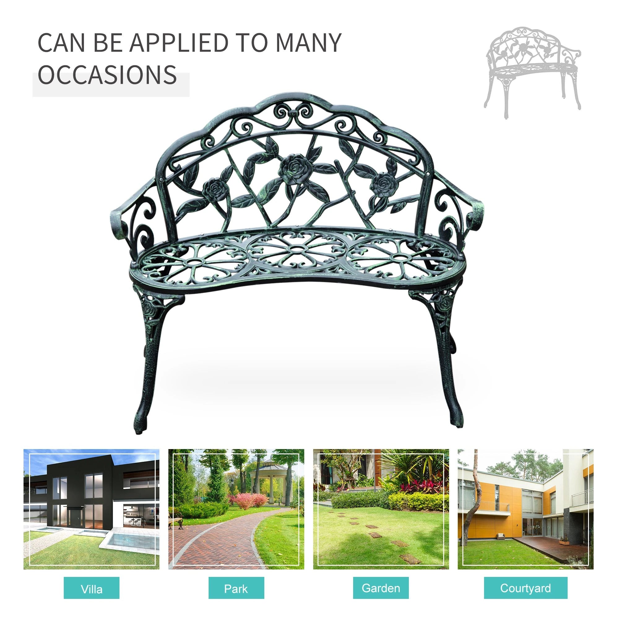 Cast Aluminum Garden Bench-Antique Green