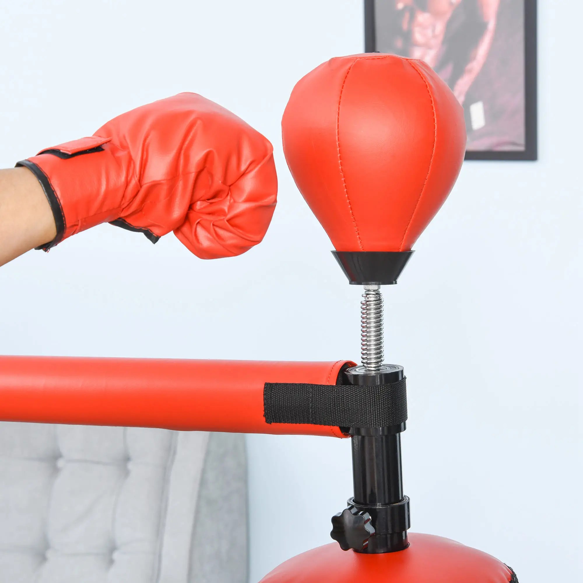 155-205cm 3-IN-1 Freestanding Boxing Punching Bag Stand, Boxing Speed Trainer with Rotating Flexible Arm, Speed Ball, Fillable Base, Red