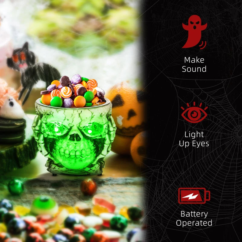 5.5" Skeleton Candy Bowl Outdoor Halloween Decoration, Halloween Prop with Sound Activated, Light Up Eyes, Sound Effects for Haunted House