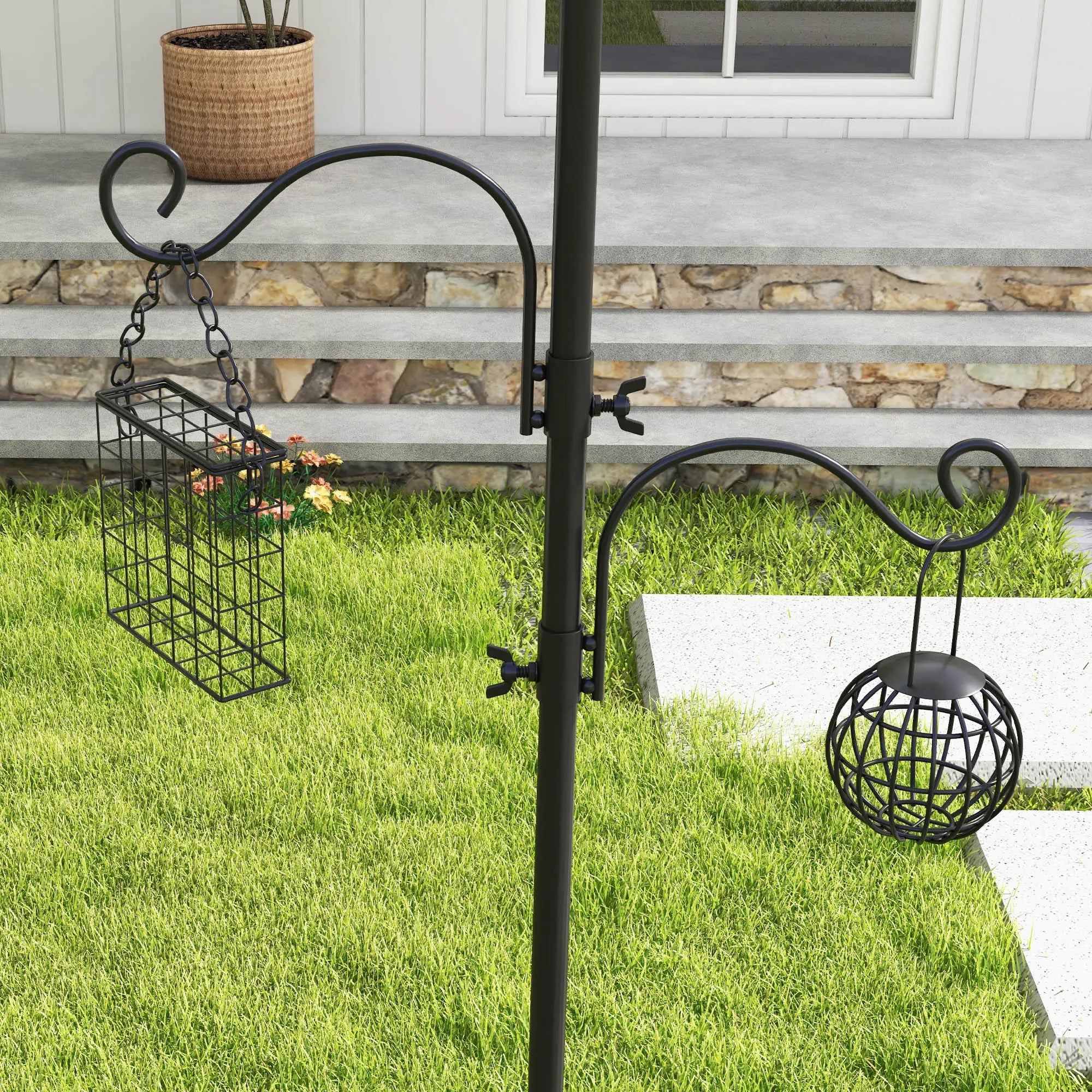 Bird Feeding Station Kit, Wild Bird Feeder Pole with 6 Hooks, 4 Hanging Feeders for Peanuts, Seed, Fat Balls, for Garden, Outdoor, Black