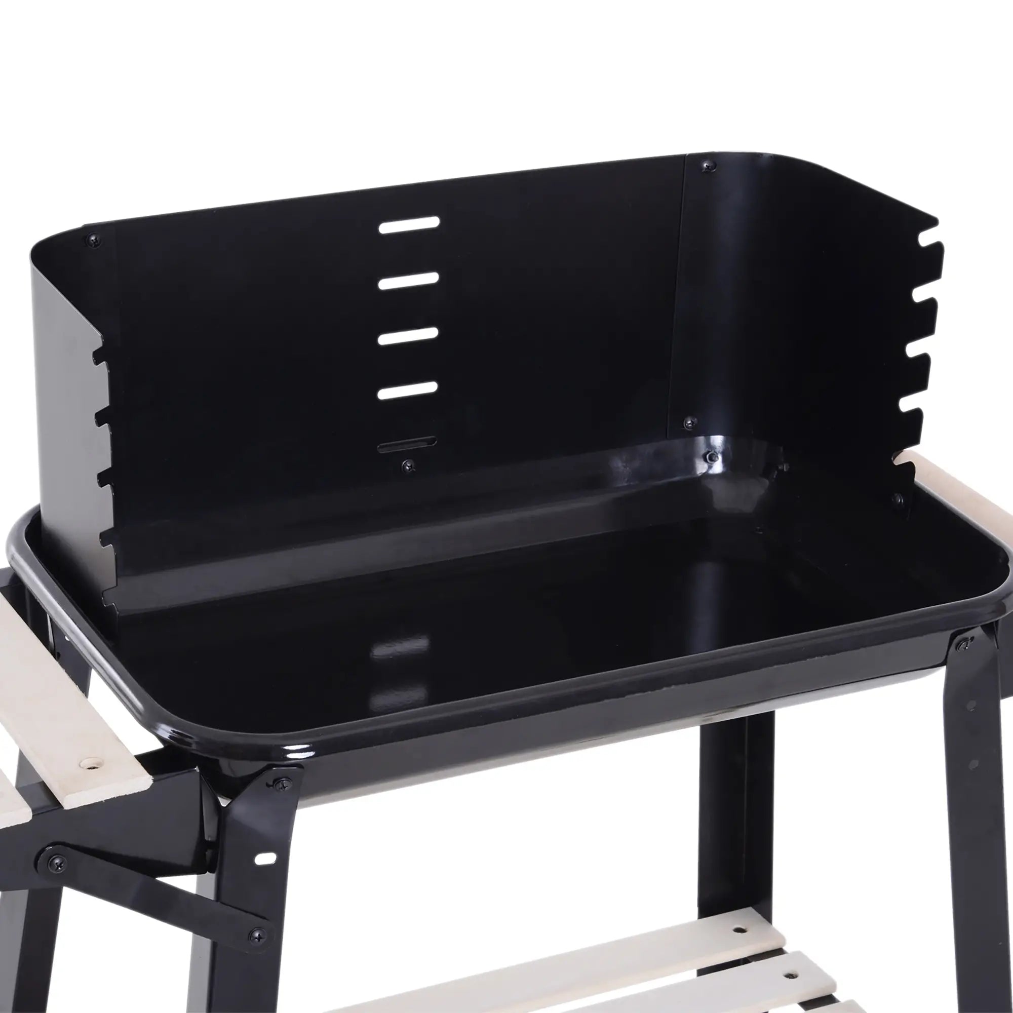 Trolley Charcoal BBQ Barbecue Grill Outdoor Patio Garden Heating Smoker with Side Trays Storage Shelf and Wheels