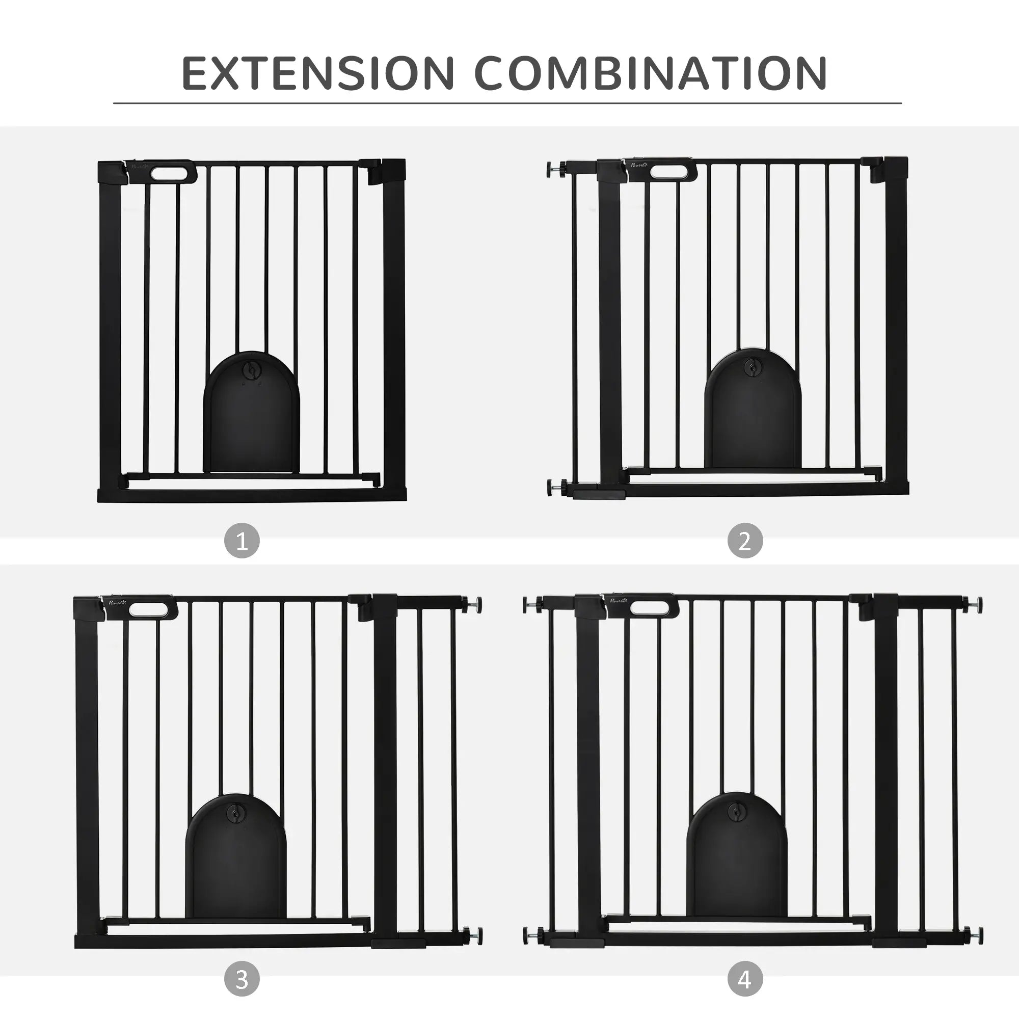 Dog Gate with Cat Flap Pet Safety Gate Barrier, Stair Pressure Fit, Auto Close, Double Locking, for Doorways, Hallways, 75-103 cm Black