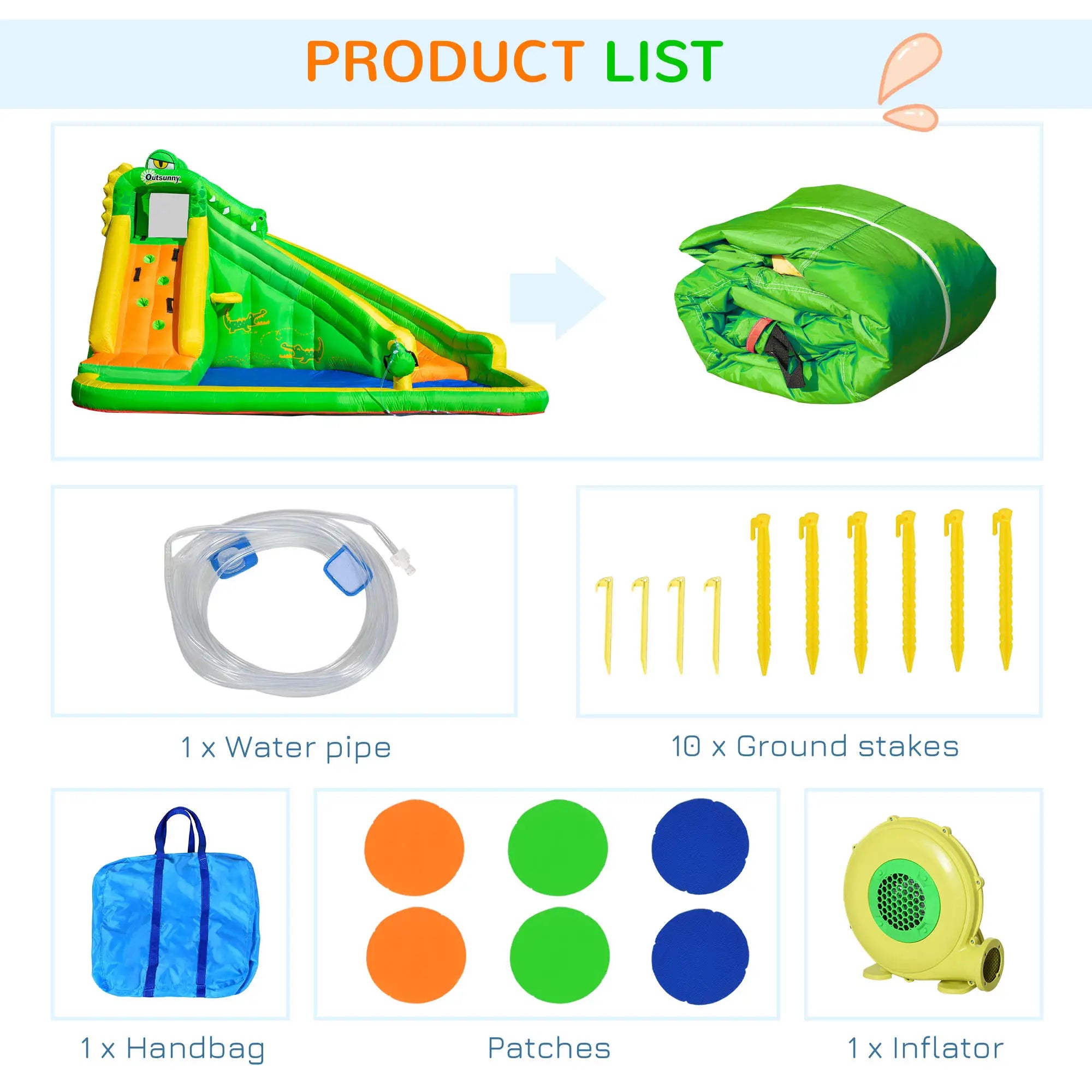 5 in 1 Kids Bouncy Castle Large Crocodile Style Inflatable House Slide Basket Water Pool Gun Climbing Wall with Blower Carrybag for Kids Age 3-8, 3.85 x 2.85 x 2.25m