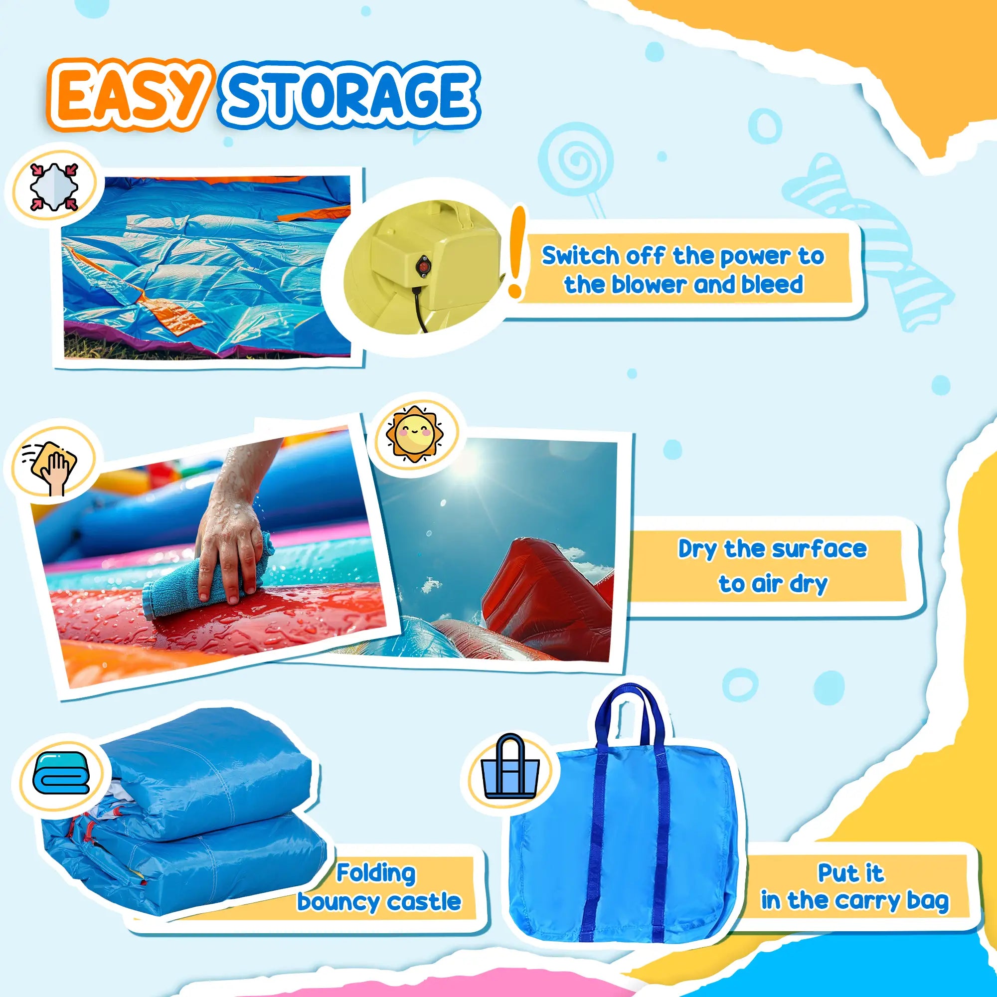 Kids Inflatable Bouncy Castle Water Slide 6 in 1 Bounce House Jumping Castle Water Gun Climbing Wall with Air Blower for Age 3-8, 3.9 x 3 x 2m
