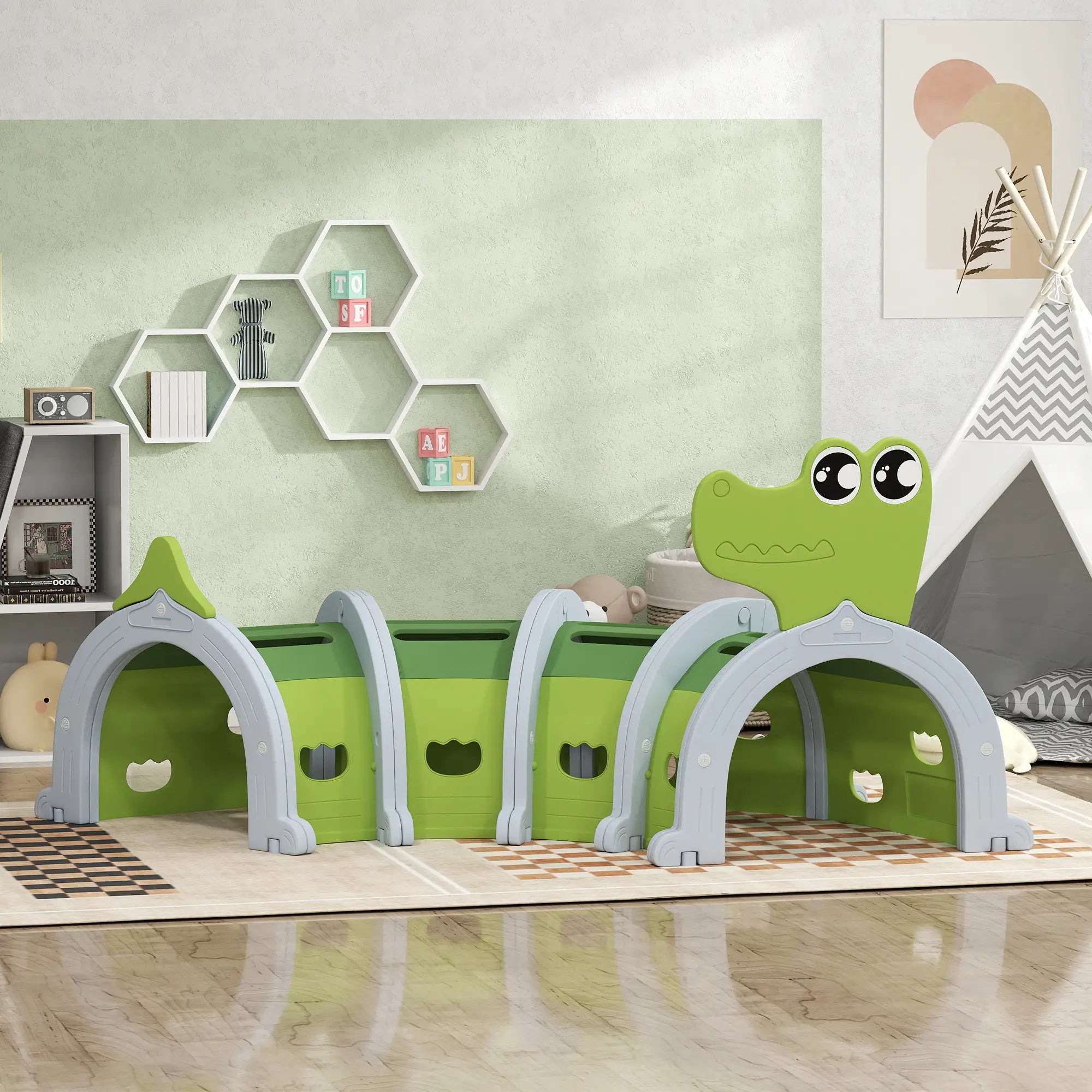 Crocodile Design Kids Play Tunnel for Ages 3-6 Crawl and Climb