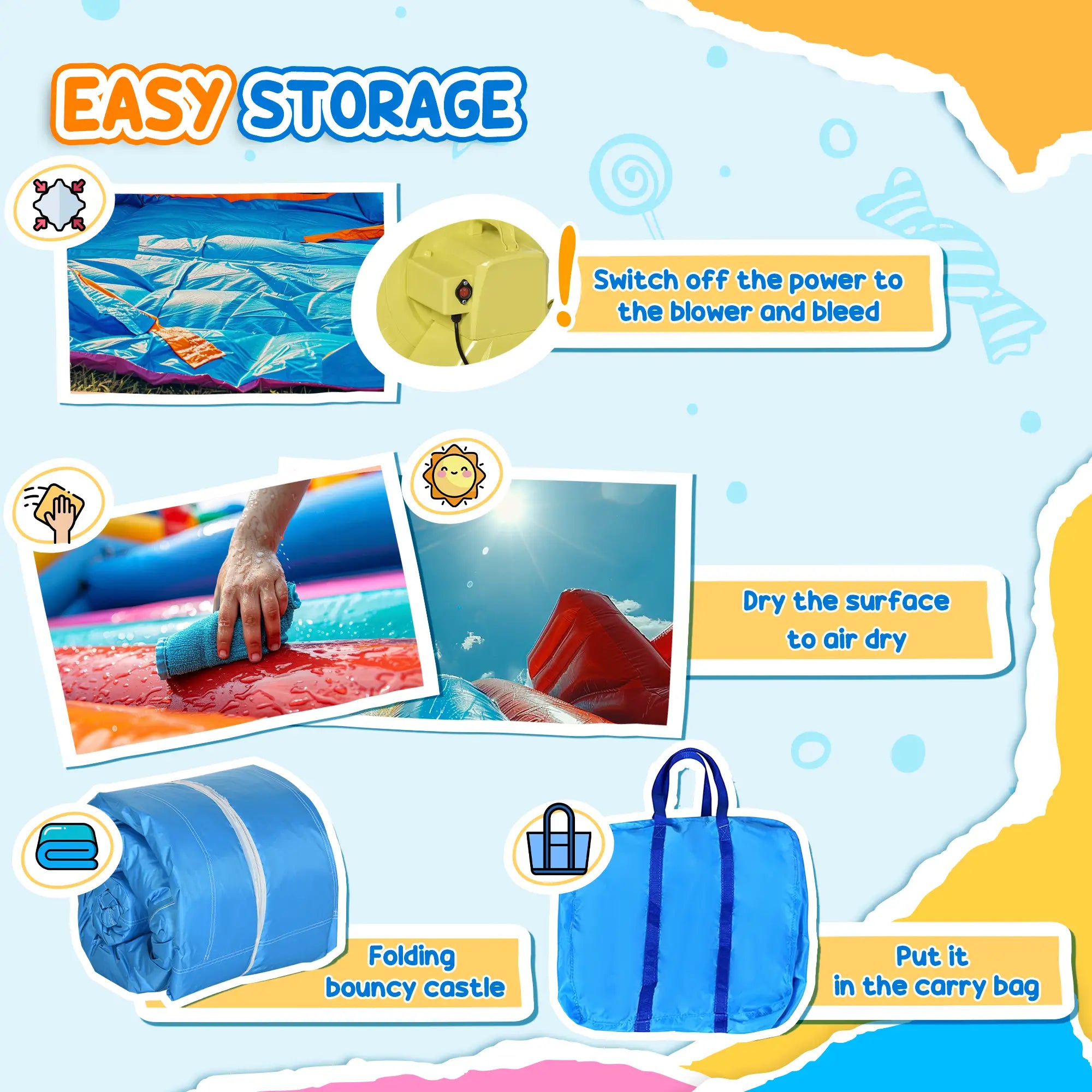 Kids Inflatable Bouncy Castle Water Slide 6 in 1 Bounce House Jumping Castle Water Pool Gun Climbing Wall Basketball Hoop with Air Blower for Summer Playland