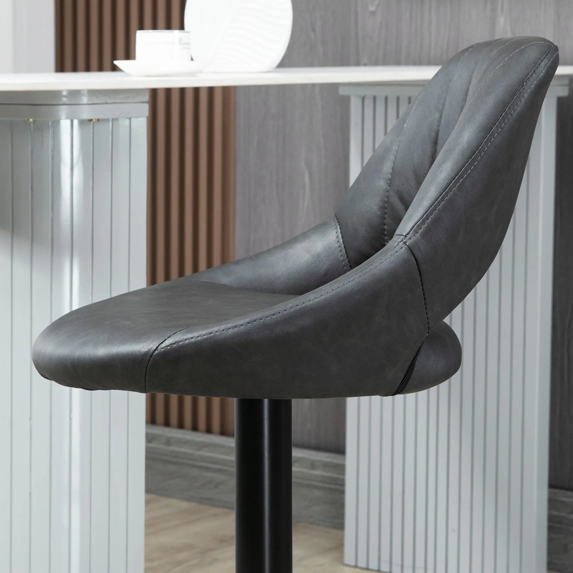 Bar Stools Set of 2, Swivel Counter Height Barstools with Back, Adjustable PU Leather Bar Chairs, Modern Armless Kitchen Island Stool, Dark Grey