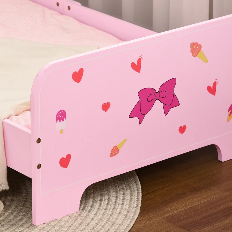 Princess-Themed Kids Toddler Bed w/ Cute Patterns, Safety Rails, for Ages 3-6 Years - Pink