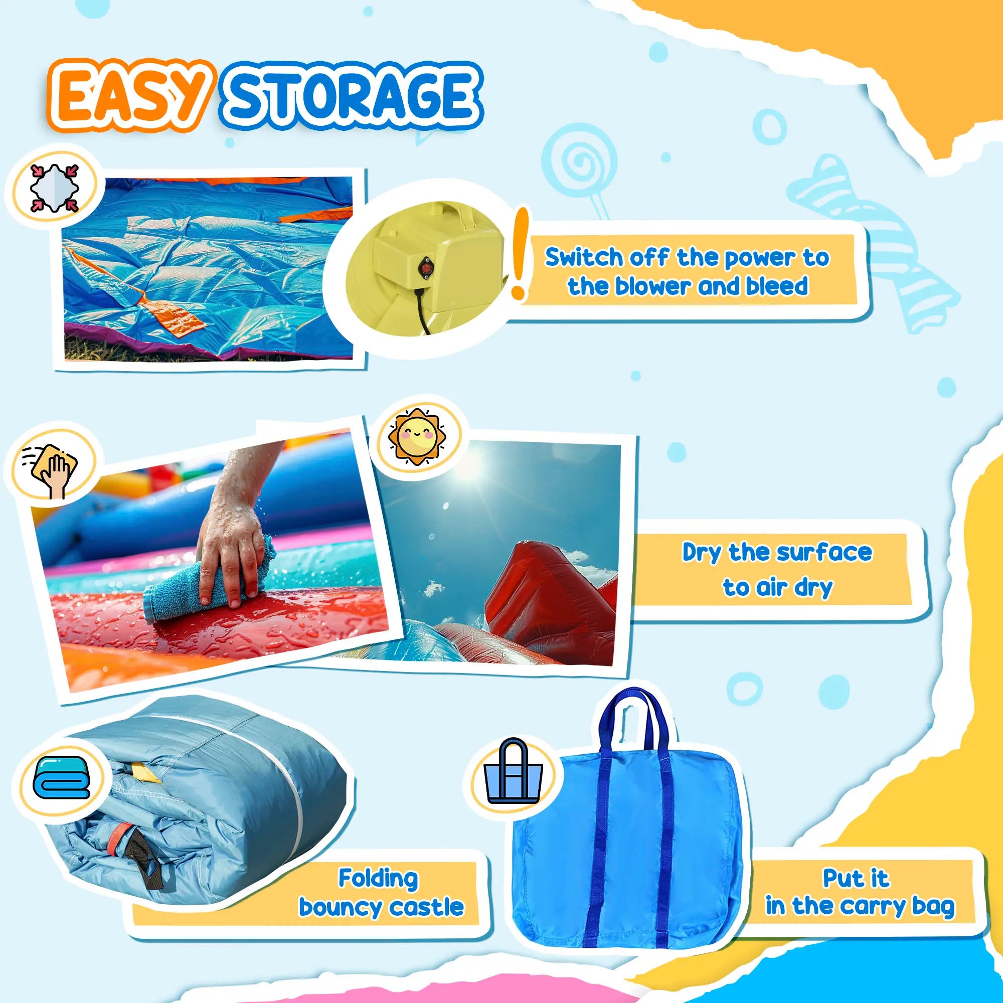 4 in 1 Kids Bouncy Castle Large Sailboat Style Inflatable House Slide Trampoline Water Pool Climbing Wall with Blower Carrybag for Kids Age 3-8, 2.65 x 2.6 x 2m