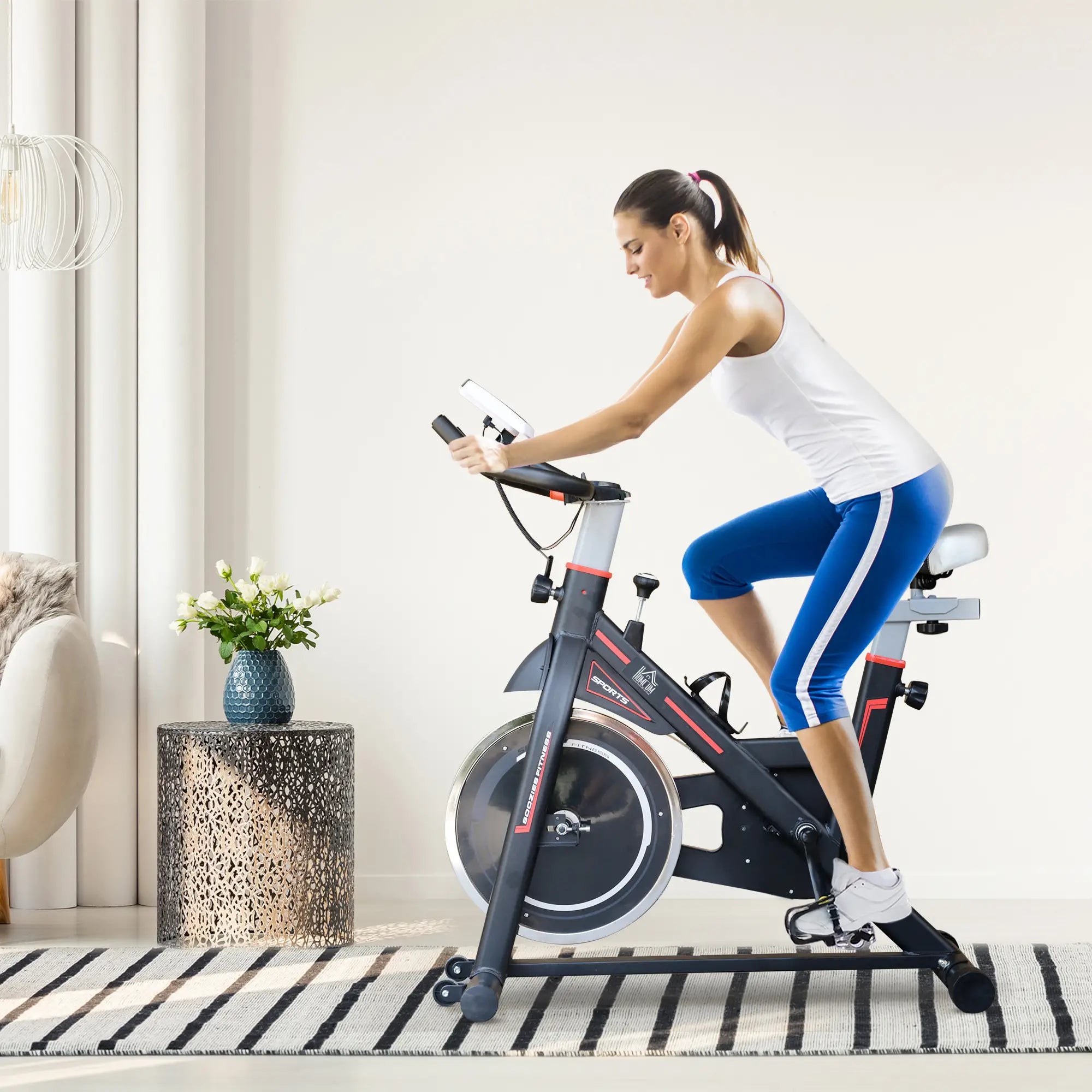 Exercise Bike, Indoor Cycling, with LCD Display, Heart Rate, Sensor - Black