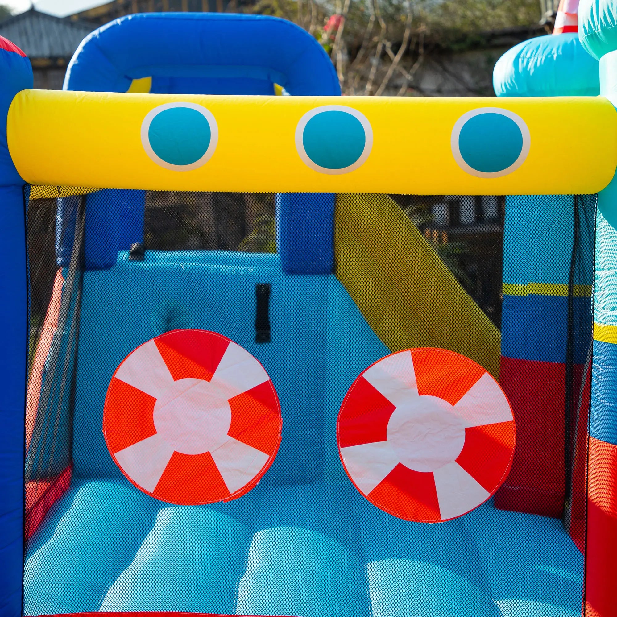 4 in 1 Kids Bouncy Castle Large Sailboat Style Inflatable House Slide Trampoline Water Pool Climbing Wall with Blower Carrybag for Kids Age 3-8, 2.65 x 2.6 x 2m