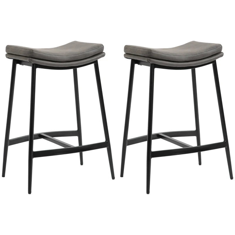 Breakfast Bar Stools Set of 2, Microfibre Upholstered Barstools, Industrial Bar Chairs with Curved Seat and Steel Frame for Dining Room, Kitchen, Grey