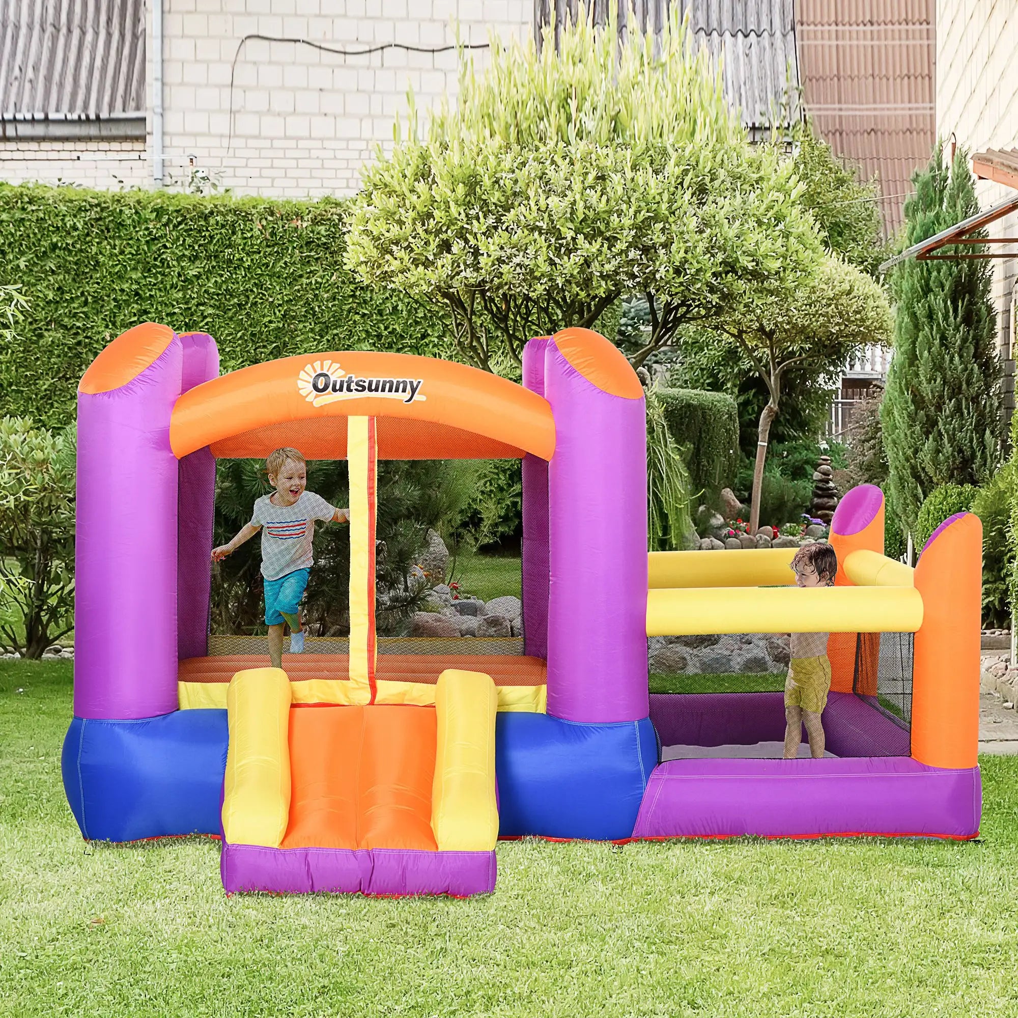 Kids Bouncy Castle House Inflatable Trampoline Slide Water Pool 3 in 1 with Blower for Kids Age 3-8 Multi-color 2.8 x 2.5 x 1.7m
