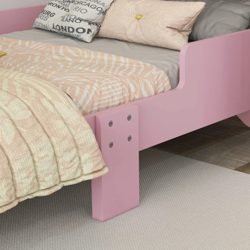 Bed for Kids Cat Design Toddler Bed Frame Bedroom Furniture with Guardrails, for 3-6 Years, 143L x 74W x 72Hcm - Pink