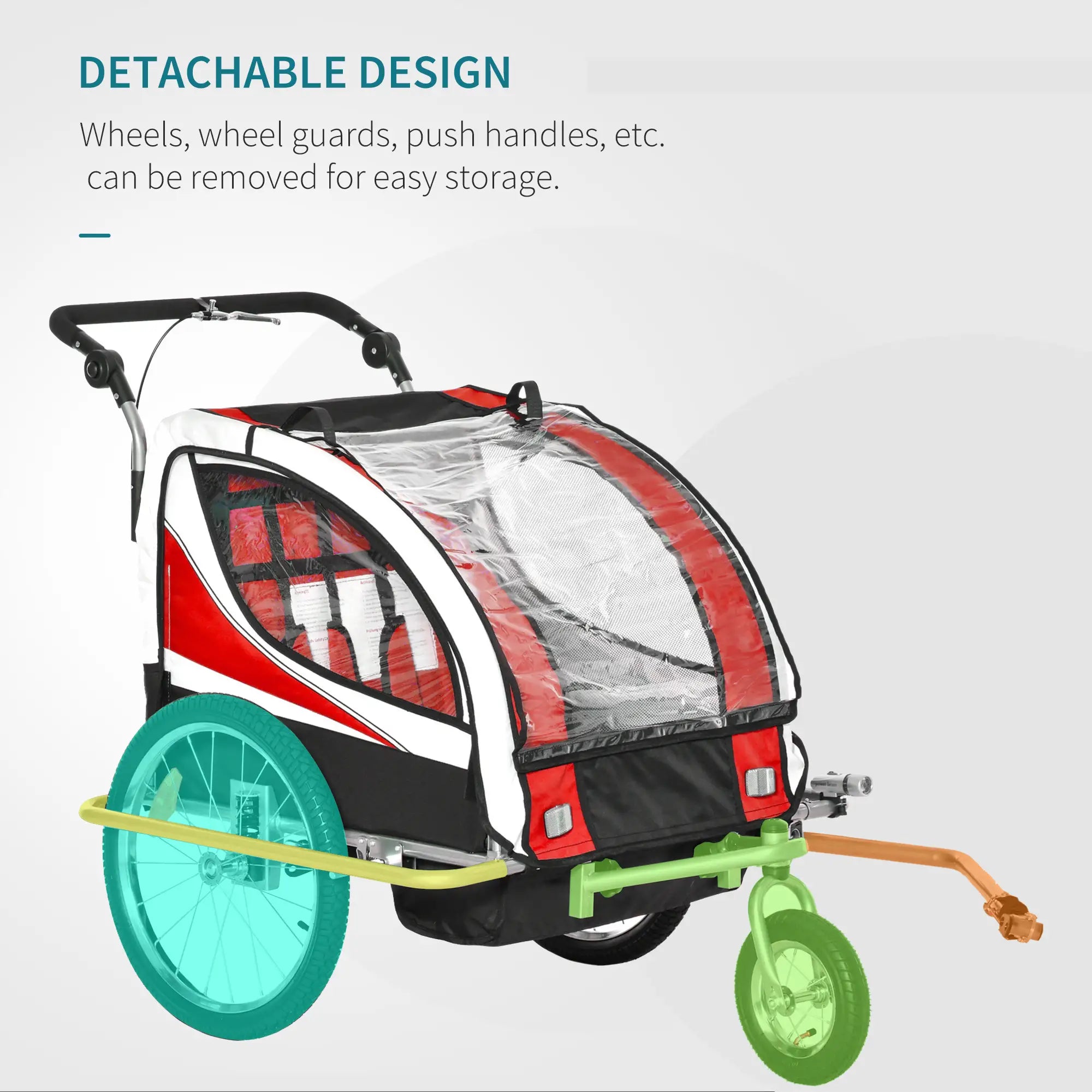 Baby Bike Trailer, Child Bicycle Trailer with 5 Point Harness, Steel Frame, Reflectors, Safety Flag, Hitch Coupler, Red