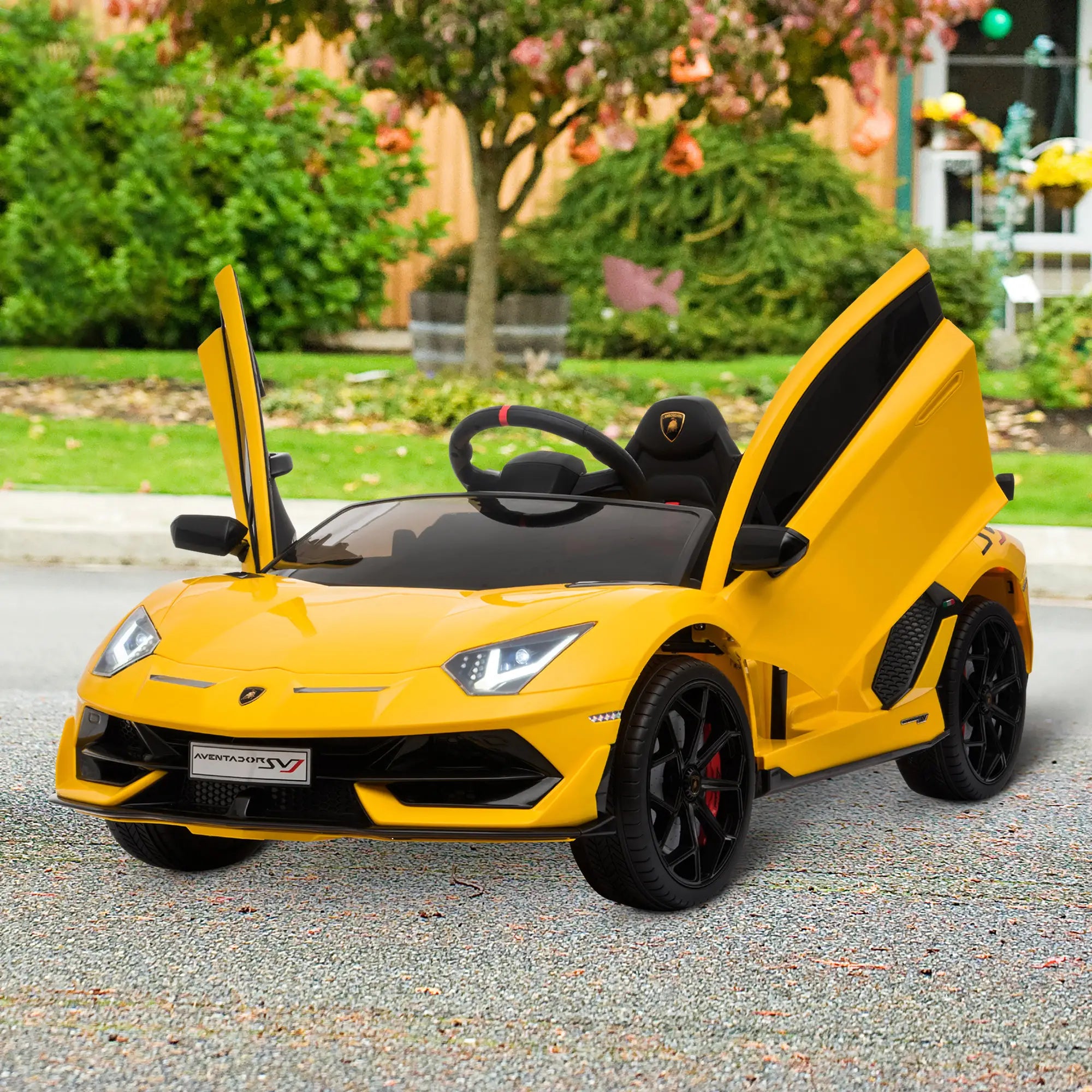 Lamborghini Aventador Licensed 12V Kids Electric Ride On Car Racing Car Toy with Parental Remote Control Battery-powered 2 Motors Music Lights for 3-8 Years Old Yellow 4.9