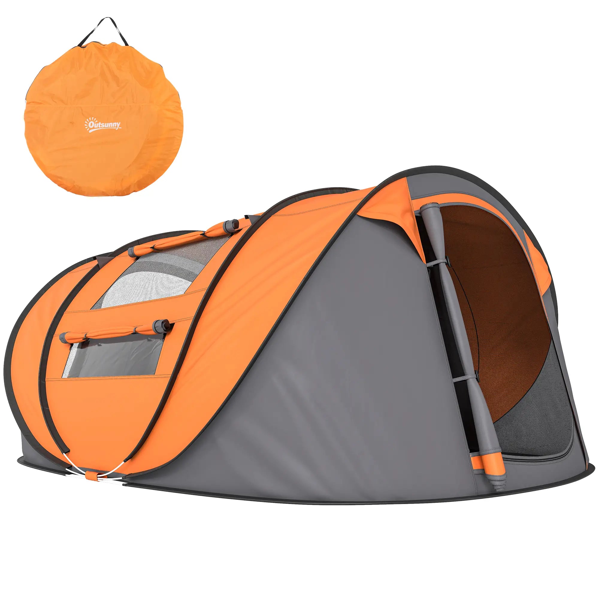 4 Person Pop-up Camping Tent Family Tent with Ground Sheet, 4 Windows and Portable Carry Bag for Beach Outdoor Trip, Orange