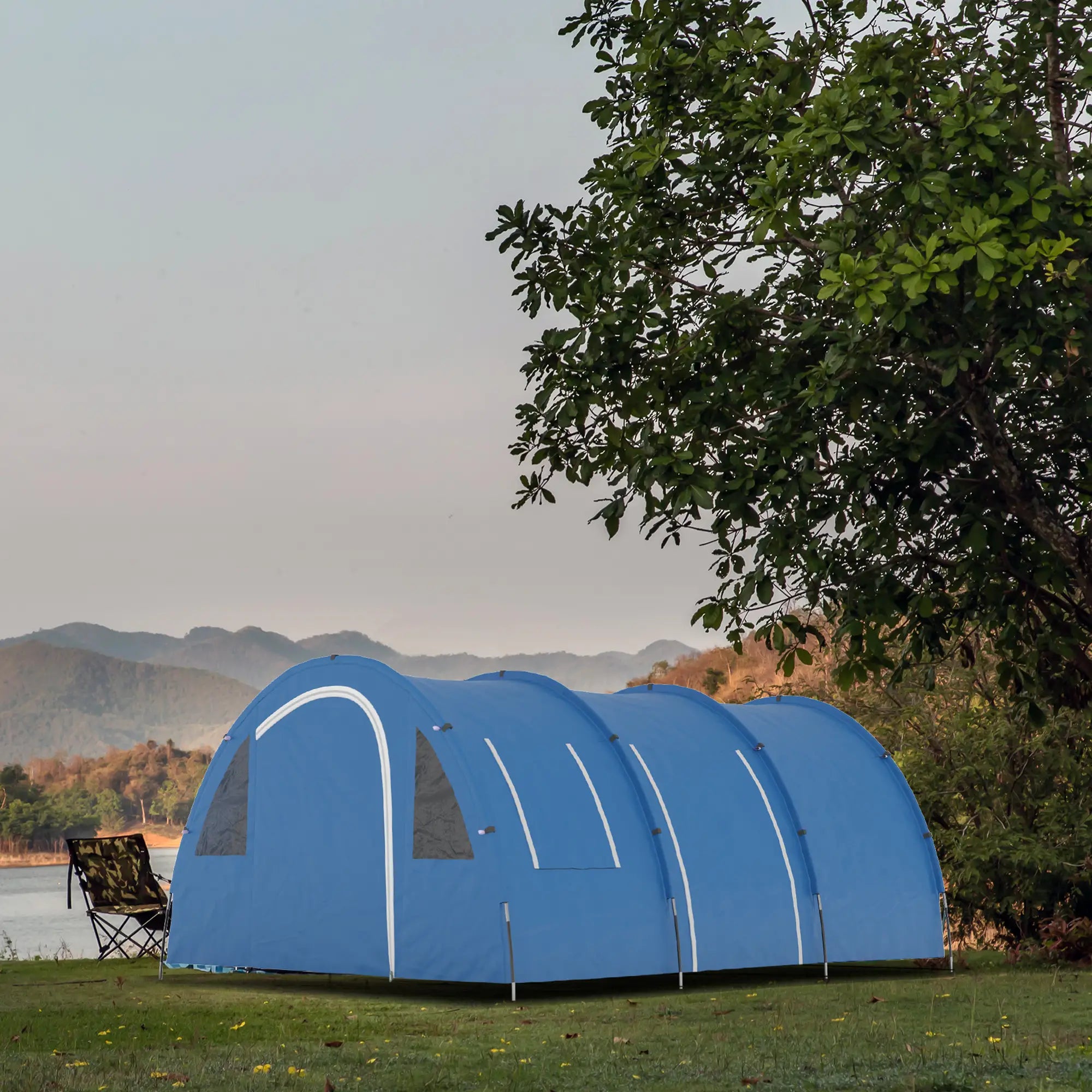 5-6 Man Camping Tent with 2 Room, Floor and Carry Bag - Blue