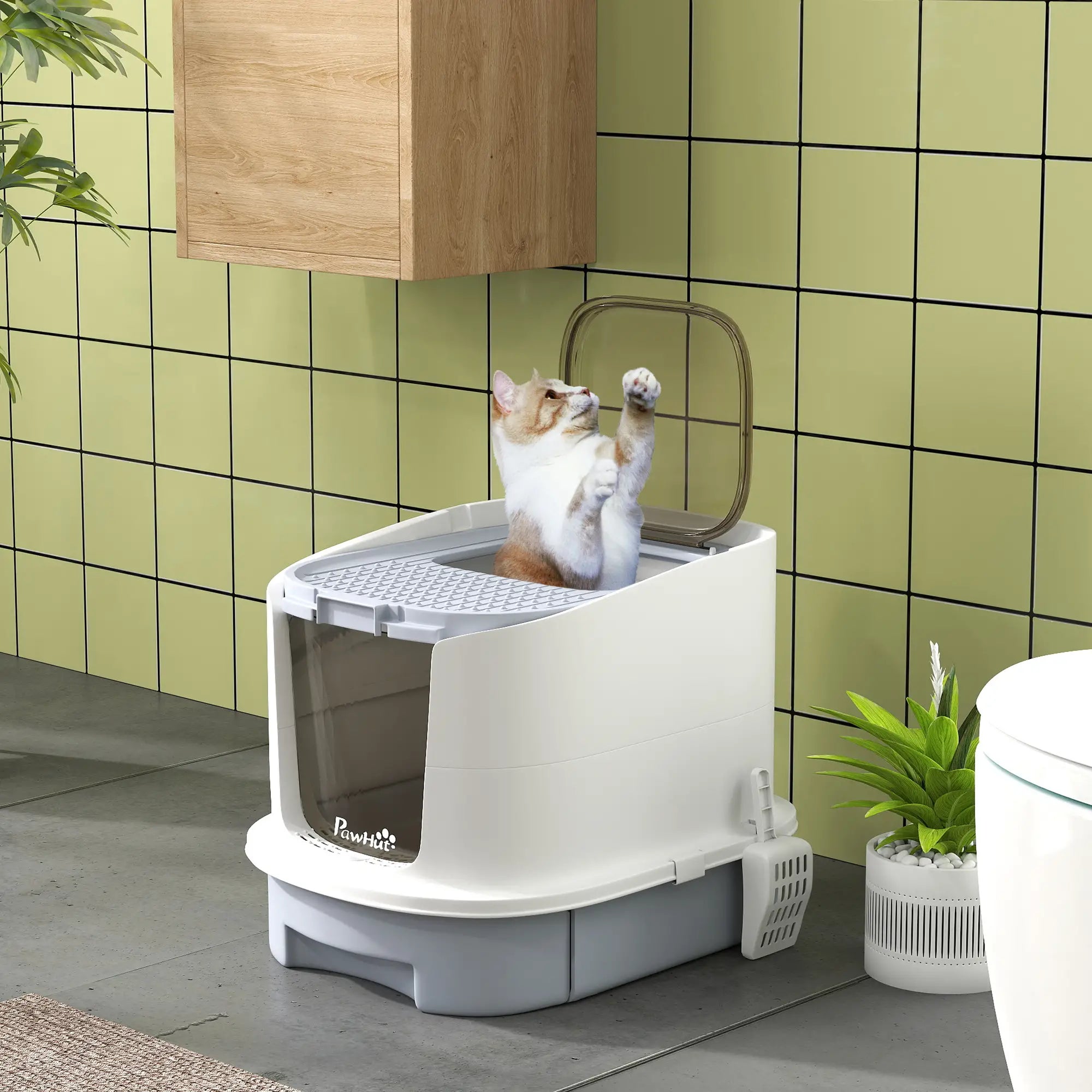 Cat Litter Box with Lid, Scoop, Deodorisation Bags, Top Entry