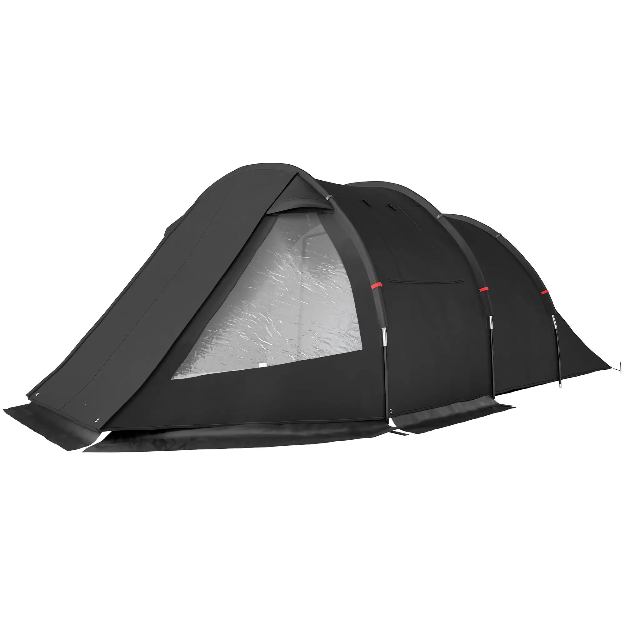 3-4 Man Tunnel Tent, Two Room Camping Tent with Windows, Portable Carry Bag, for Fishing, Hiking, Sports, Festival - Black