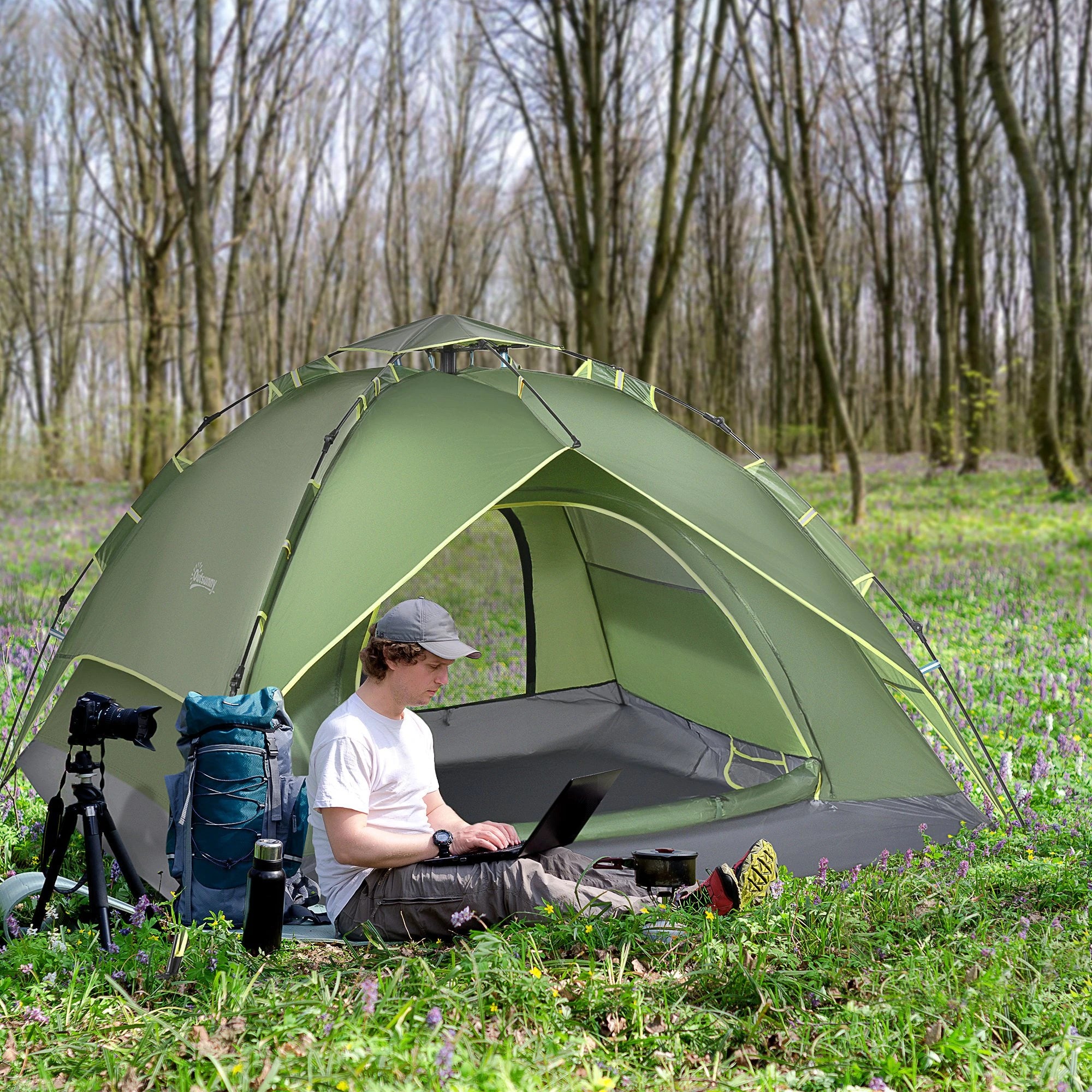 3 Man Camping Tent Automatic Pop Up Tent Portable Double Layer for Festival Hiking Family Travel Shelter