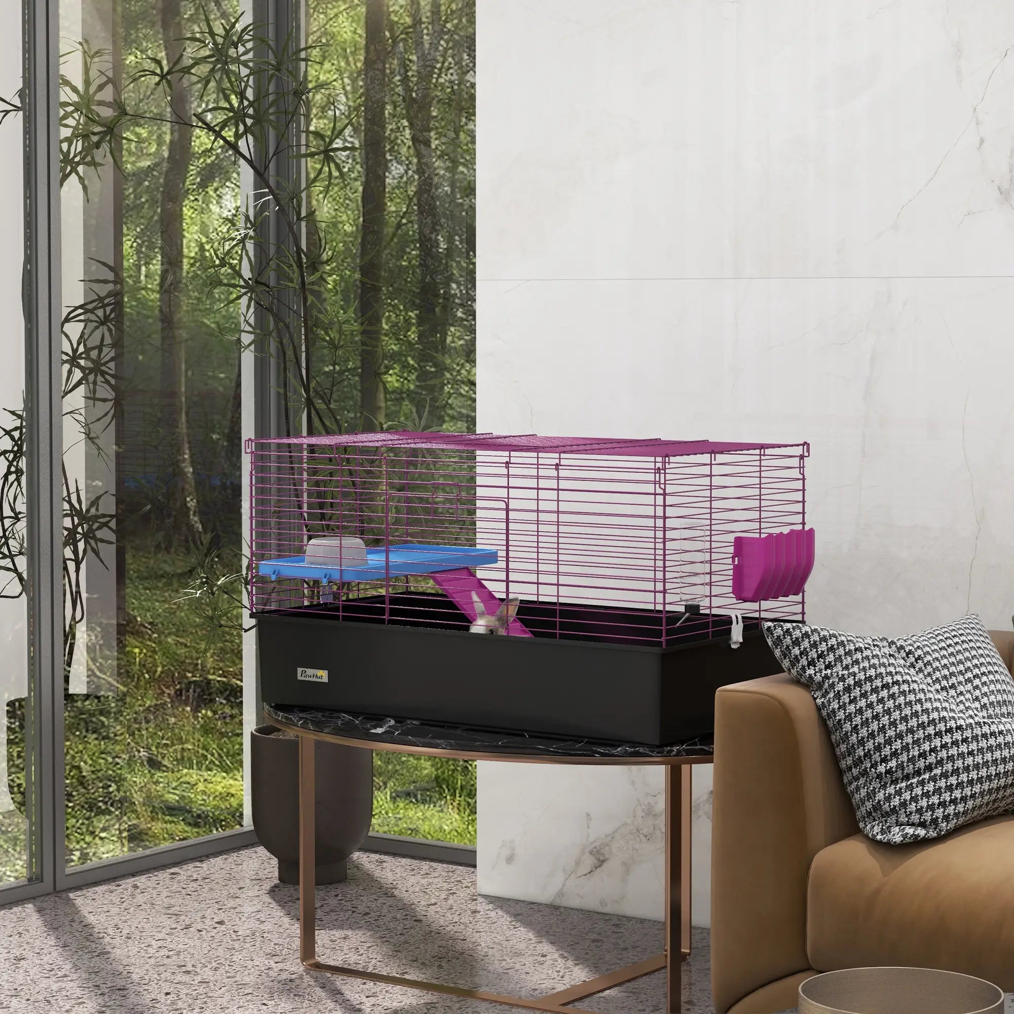 Chinchillas Small Rabbit Guinea Pig Small Animal Cage, Pet Playhouse, with Platform, Ramp, 99 x 52 x 53cm, Black