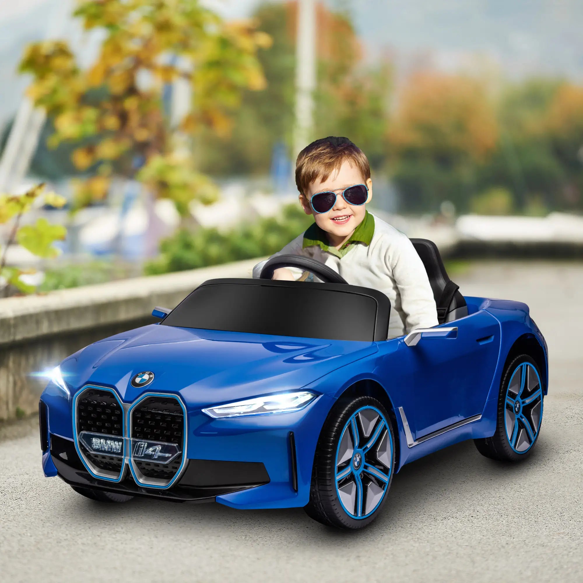 BMW i4 Licensed 12V Kids Electric Ride-On Car, Blue