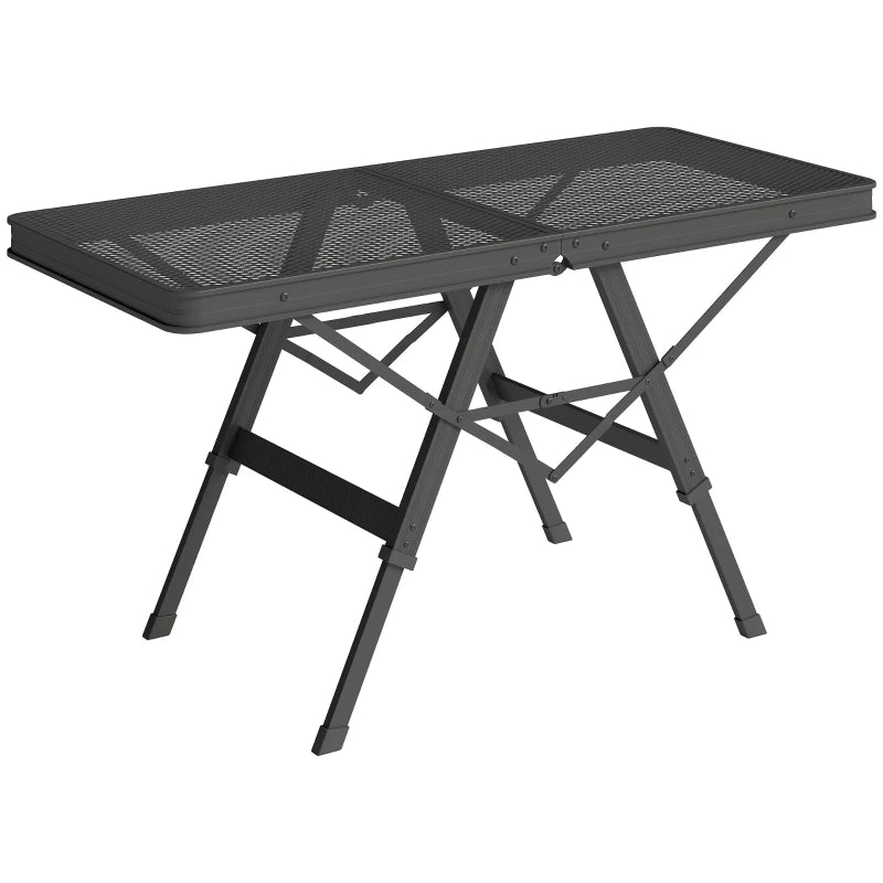 3 ft Folding Camping Table w/ Adjustable Heights, Portable Lightweight Outdoor Folding Picnic Table with Metal Mesh Desktop & Aluminium Legs for Picnic, Garden, Party, Black