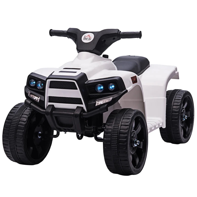 6V Kids Electric Ride on Car, ATV Toy, Quad Bike with Headlights, Horn, for Toddlers 18-36 Months White