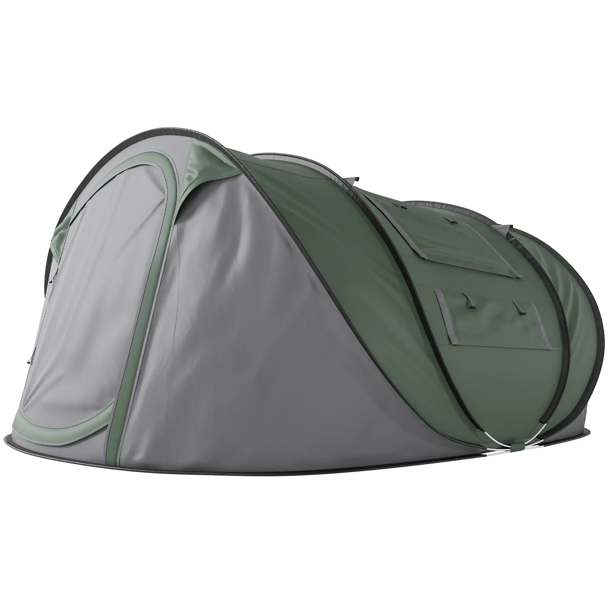 4 Person Pop-up Camping Tent Family Tent with Ground Sheet, 4 Windows and Portable Carry Bag for Beach Outdoor Trip, Dark Green