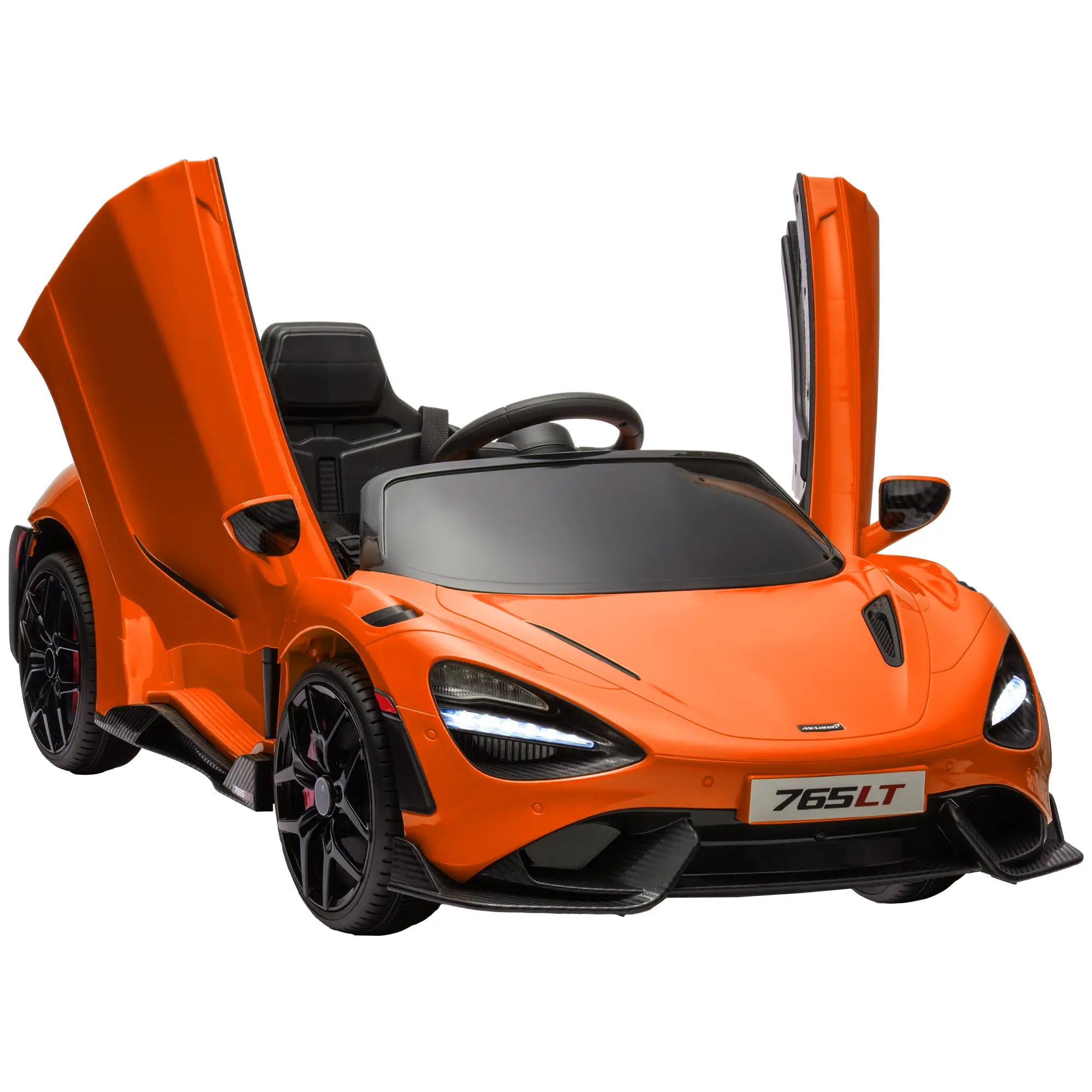 McLaren 765LT Licensed 12V Kids Electric Ride on Car with Butterfly Doors, Remote Control, Transport Wheels, Orange