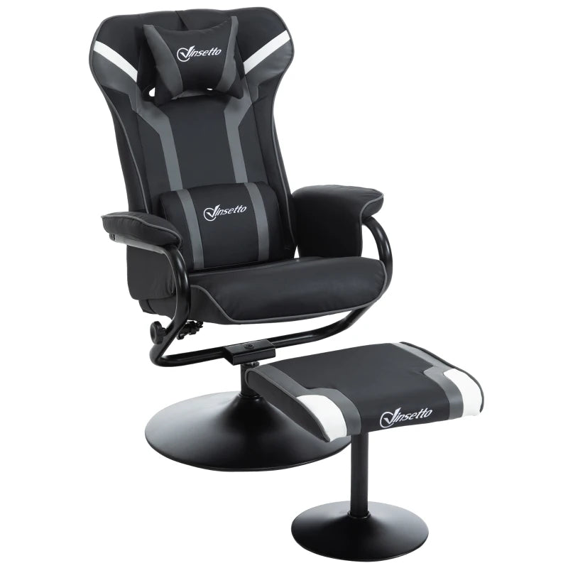 Reclining Chair and Stool Set, Recliner Chair with Headrest, Gaming Chair with Lumbar Support, Pedestal Base for Home Office, Grey Bargain Clearance Centre