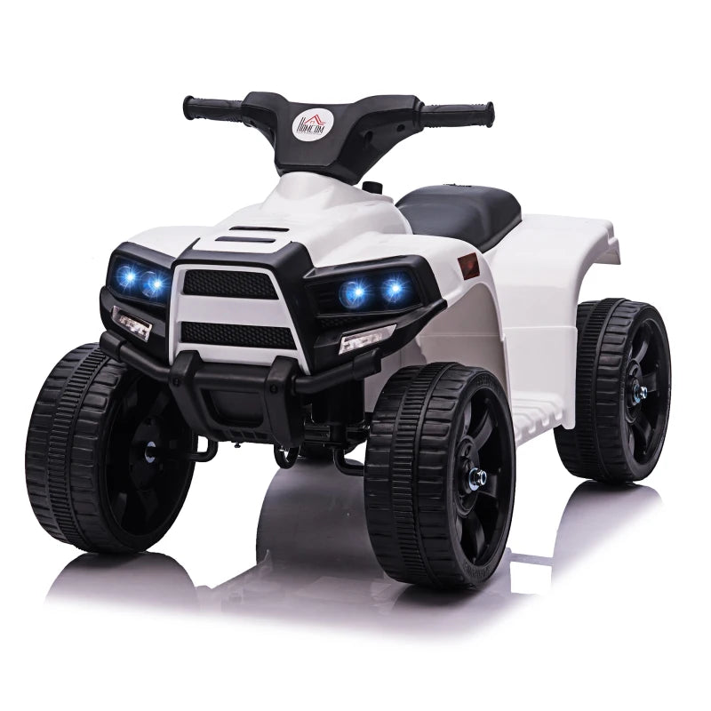 6V Kids Electric Ride on Car, ATV Toy, Quad Bike with Headlights, Horn, for Toddlers 18-36 Months White