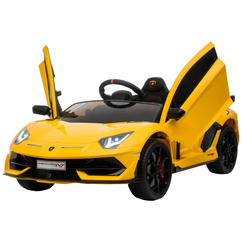 Lamborghini Aventador Licensed 12V Kids Electric Ride On Car Racing Car Toy with Parental Remote Control Battery-powered 2 Motors Music Lights for 3-8 Years Old Yellow 4.9